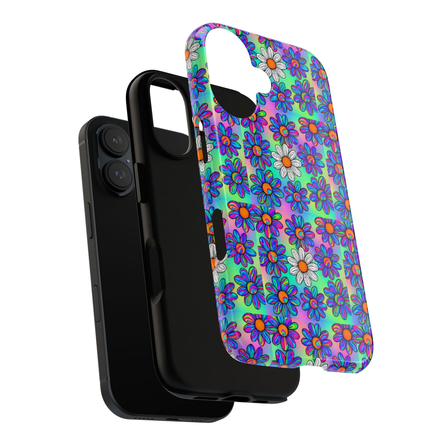 Trippy Daisy Tough Phone Case - Psychedelic Floral Aesthetic, Colorful Groovy Design, Compatible with iPhone, Galaxy, and Google Phones