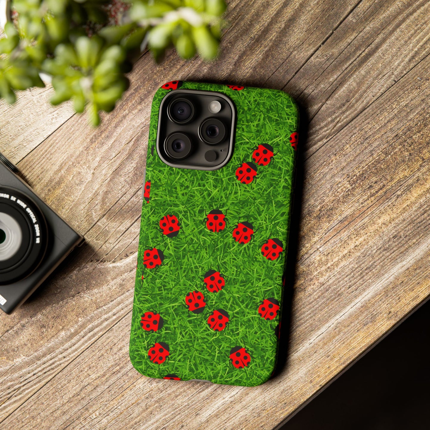 Ladybug Tough Phone Case - Cute Insect Aesthetic, Nature Pattern Art Design, Compatible with iPhone, Galaxy, and Google Phones