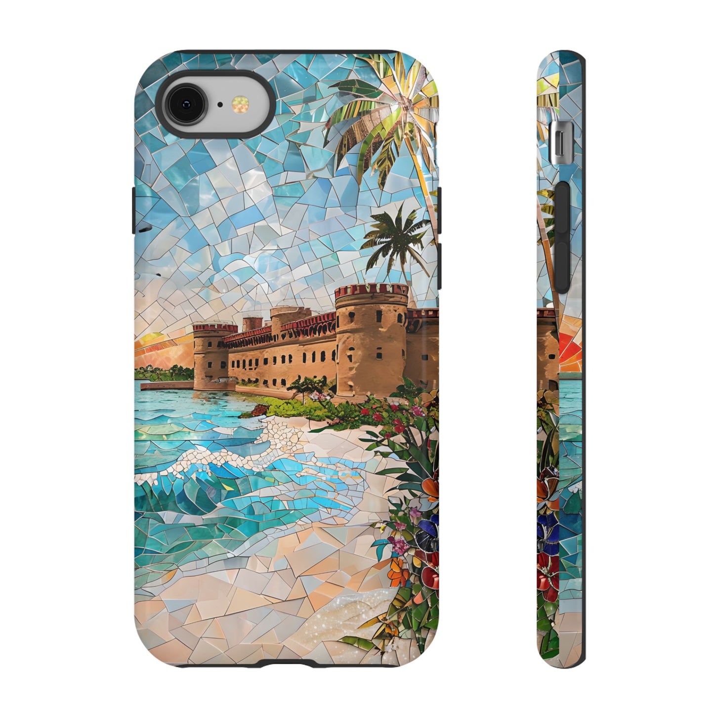 Dry Tortugas Mosaic Tough Phone Case - Tropical Island Art, Coastal Nature Aesthetic, Compatible with iPhone, Galaxy, and Google Phones