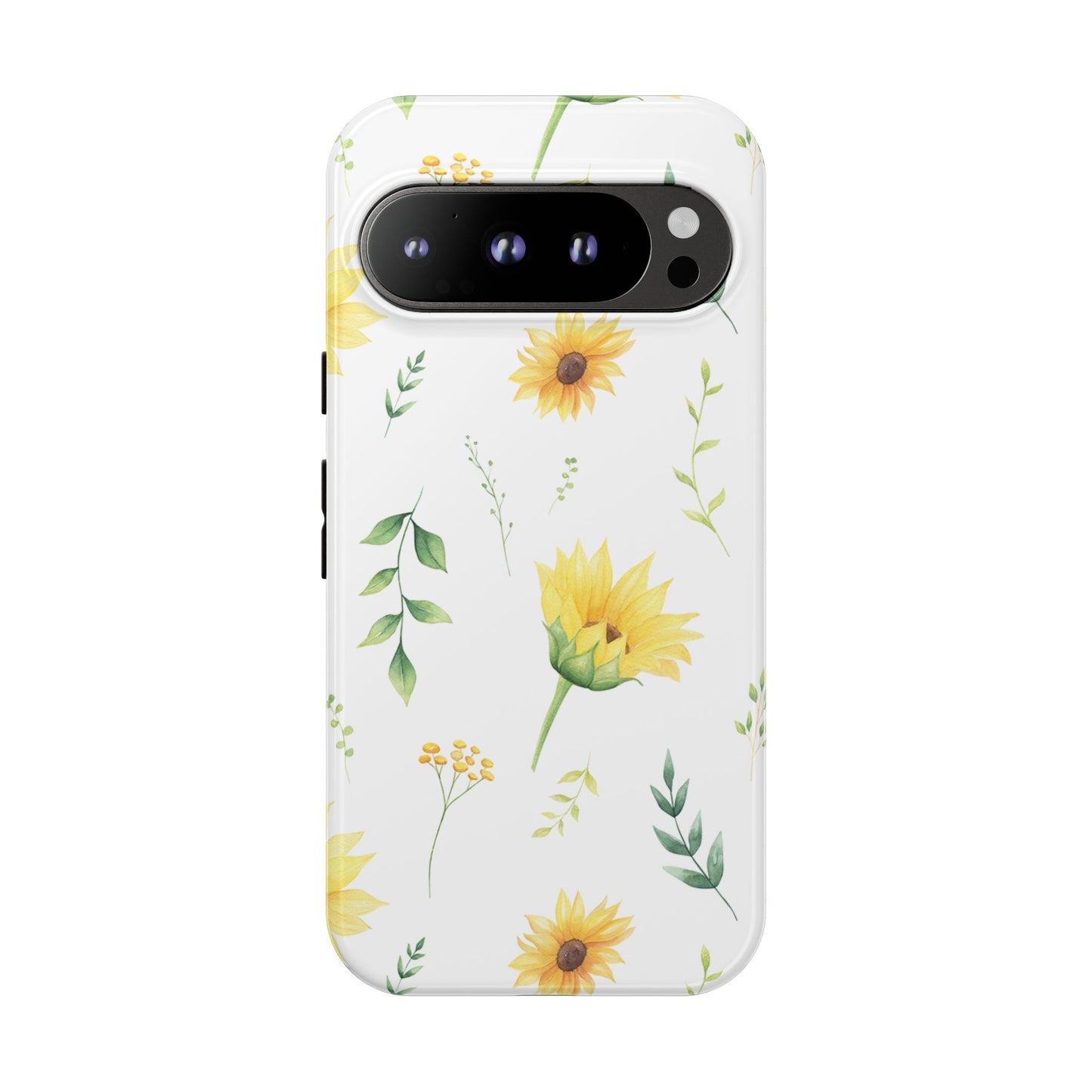 Sunflower Floral Tough Phone Case - Watercolor Botanical Print, Bright Nature Aesthetic, Compatible with iPhone, Galaxy, and Google Phones