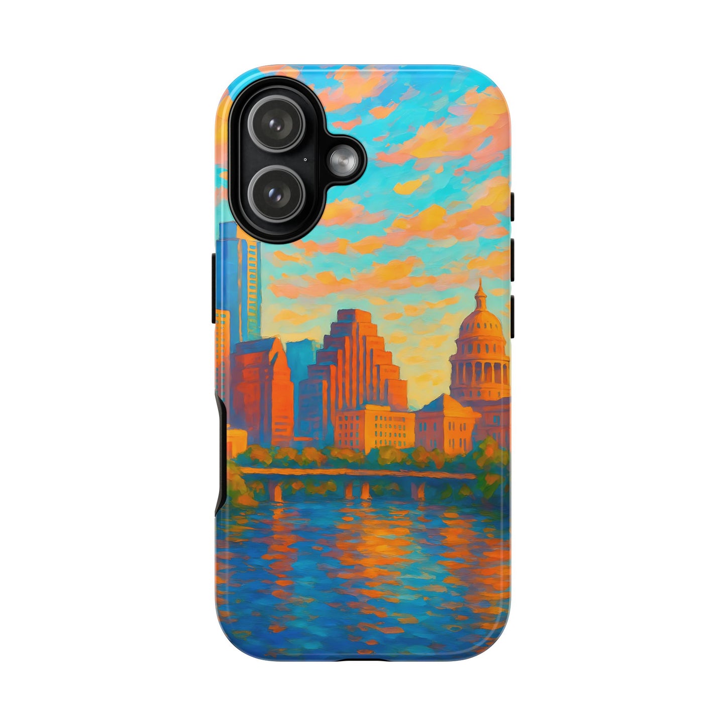 Cityscape Tough Phone Case, Austin Texas Skyline Phone Cover, Sunset Glow Design Compatible with iPhone, Galaxy & Google