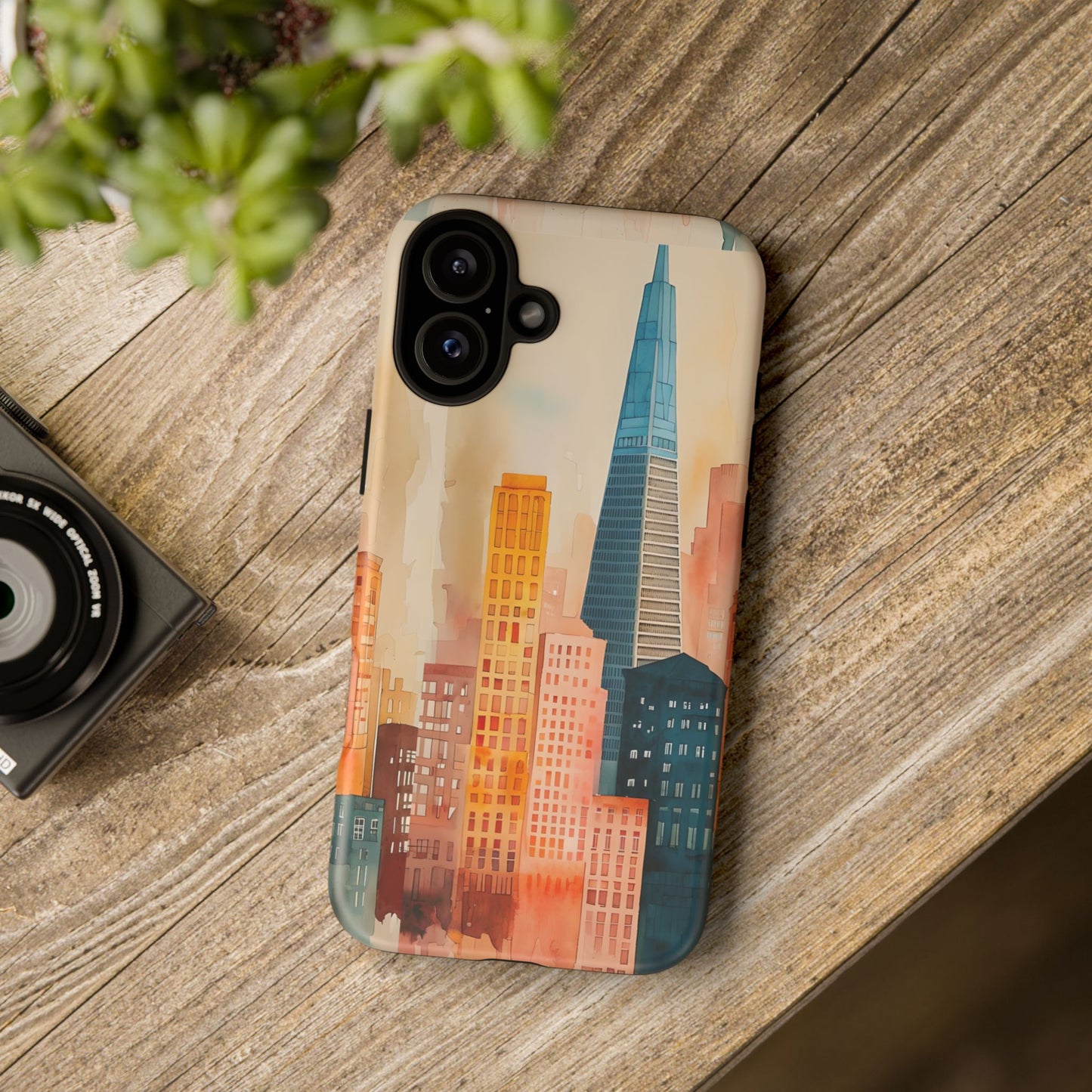 San Francisco Cityscape Tough Phone Case - Tropical Skyline Aesthetic, Sunset Beach Urban Art, Compatible with iPhone, Galaxy, and Google