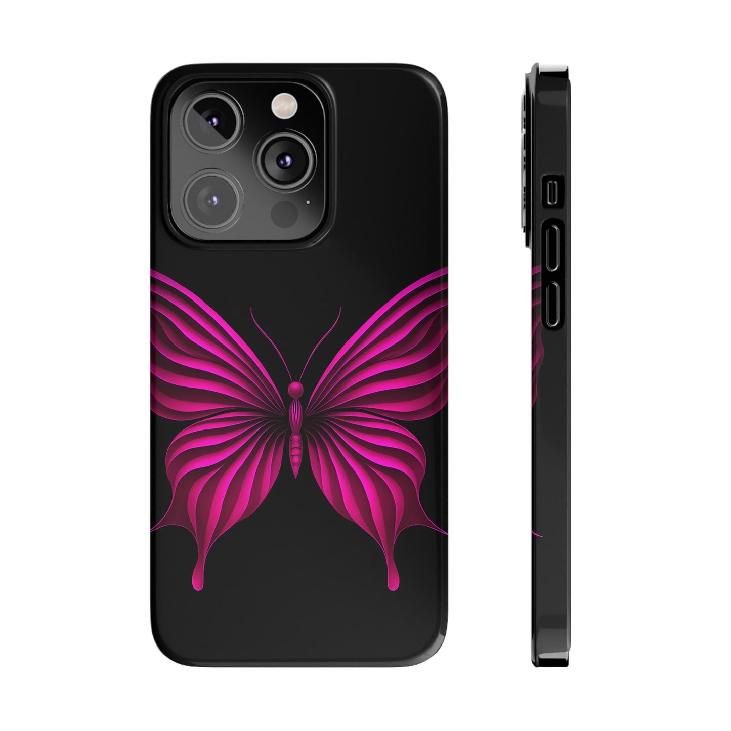 Pink Butterfly Phone Case, Elegant Insect Art, Black Aesthetic Slim Phone Case Compatible with iPhone, Galaxy, Google