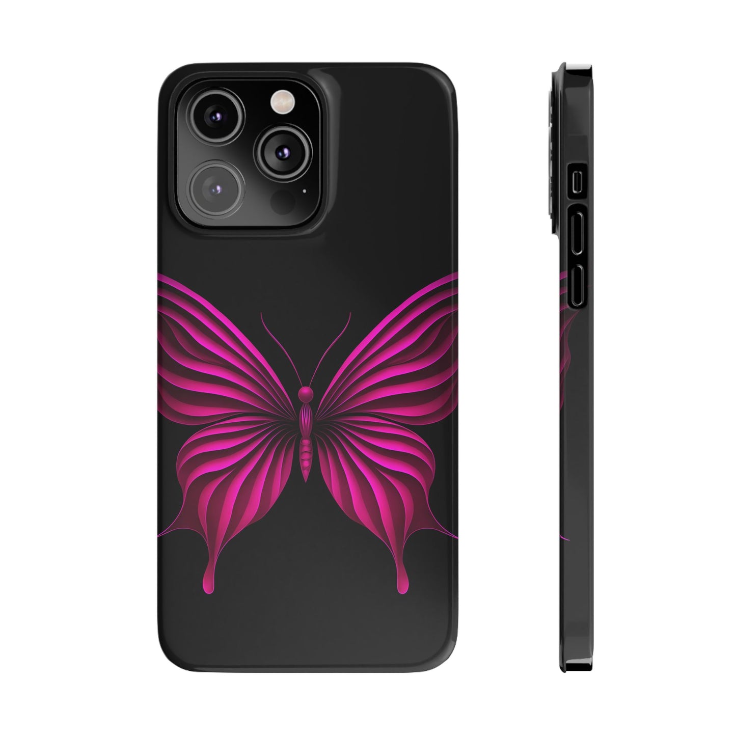 Pink Butterfly Phone Case, Elegant Insect Art, Black Aesthetic Slim Phone Case Compatible with iPhone, Galaxy, Google