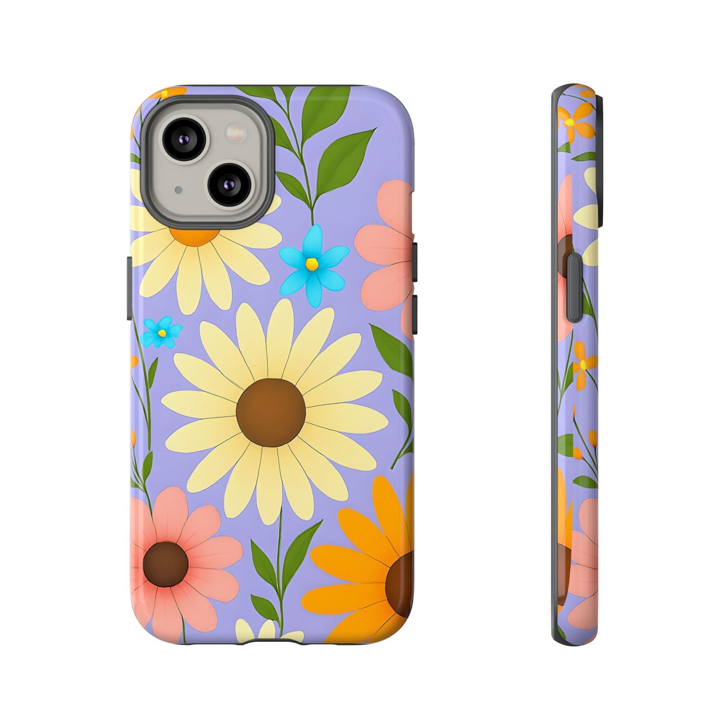 Minimal Daisy Flower Tough Phone Case - Retro Coquette Floral Print, Cute Soft Aesthetic, Compatible with iPhone, Galaxy, and Google Phones