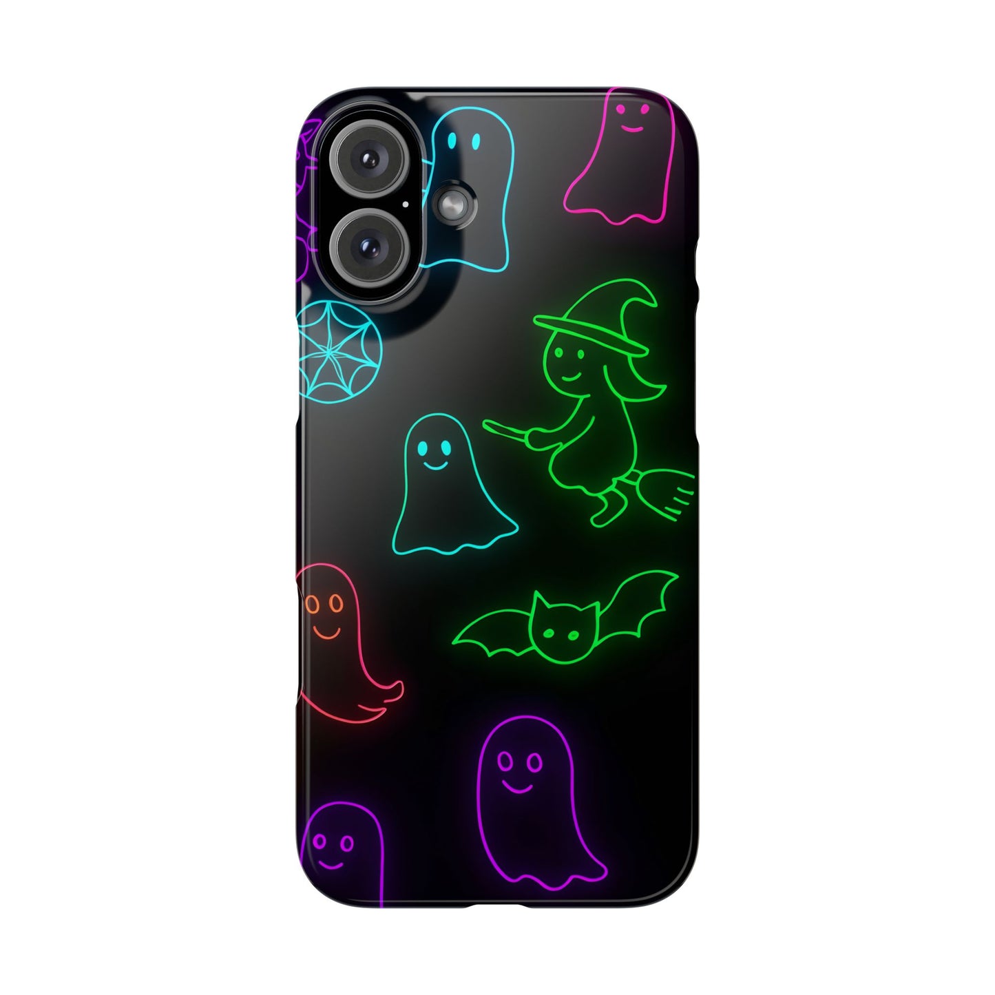 Neon Halloween Phone Case, Cute Ghost Witch Aesthetic Slim Phone Case, Compatible with iPhone, Galaxy, Google