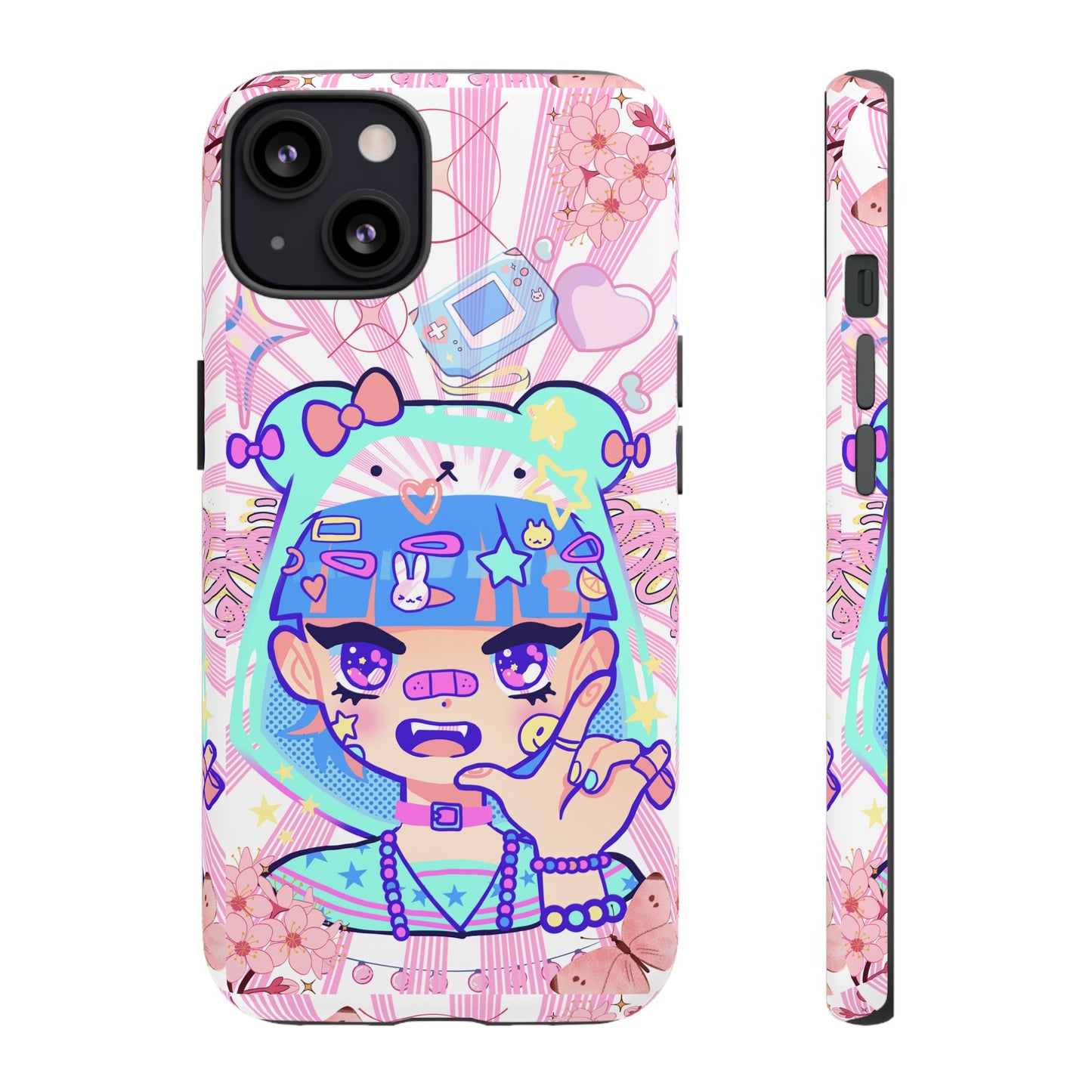 Y2K Anime Girl Tough Phone Case - Cute Maximalist Aesthetic, Kawaii Vaporwave Style, Compatible with iPhone, Galaxy, and Google Phones