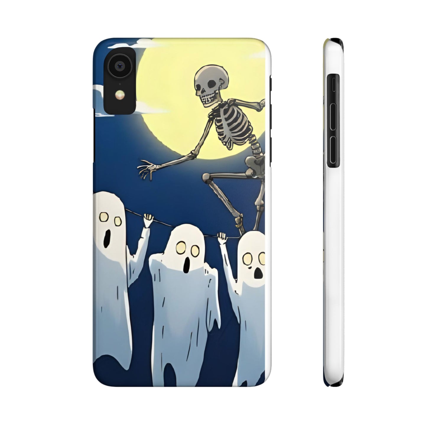 Jumping Skeleton Slim Phone Case - Halloween Aesthetic, Creepy Cute Ghost Cartoon Style, Compatible with iPhone, Galaxy, and Google Phones