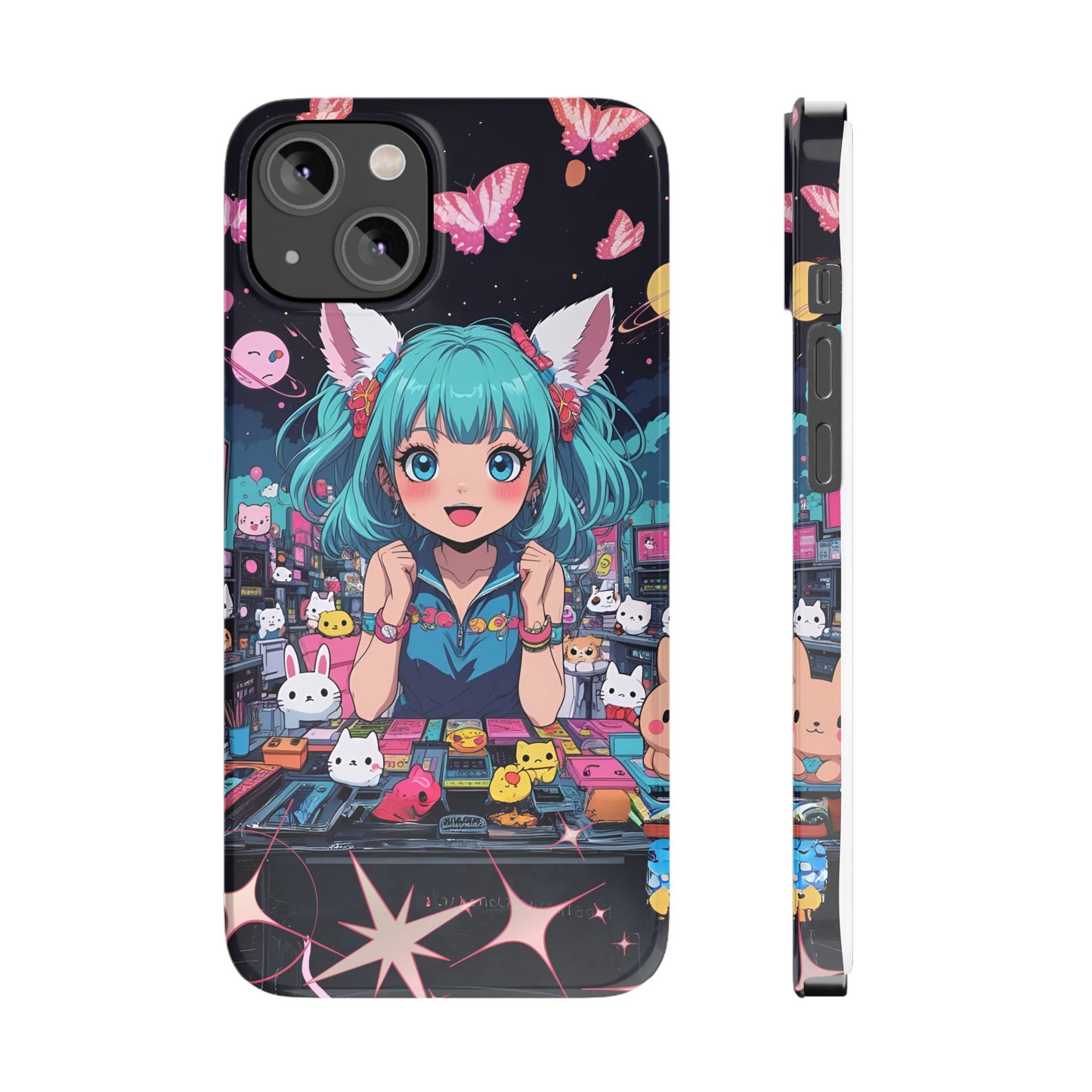 Y2K Anime Girl Slim Phone Case, Kawaii Vaporwave Style, Cute Maximalist Aesthetic, Anime Design, Slim Protection, Aesthetic Accessory
