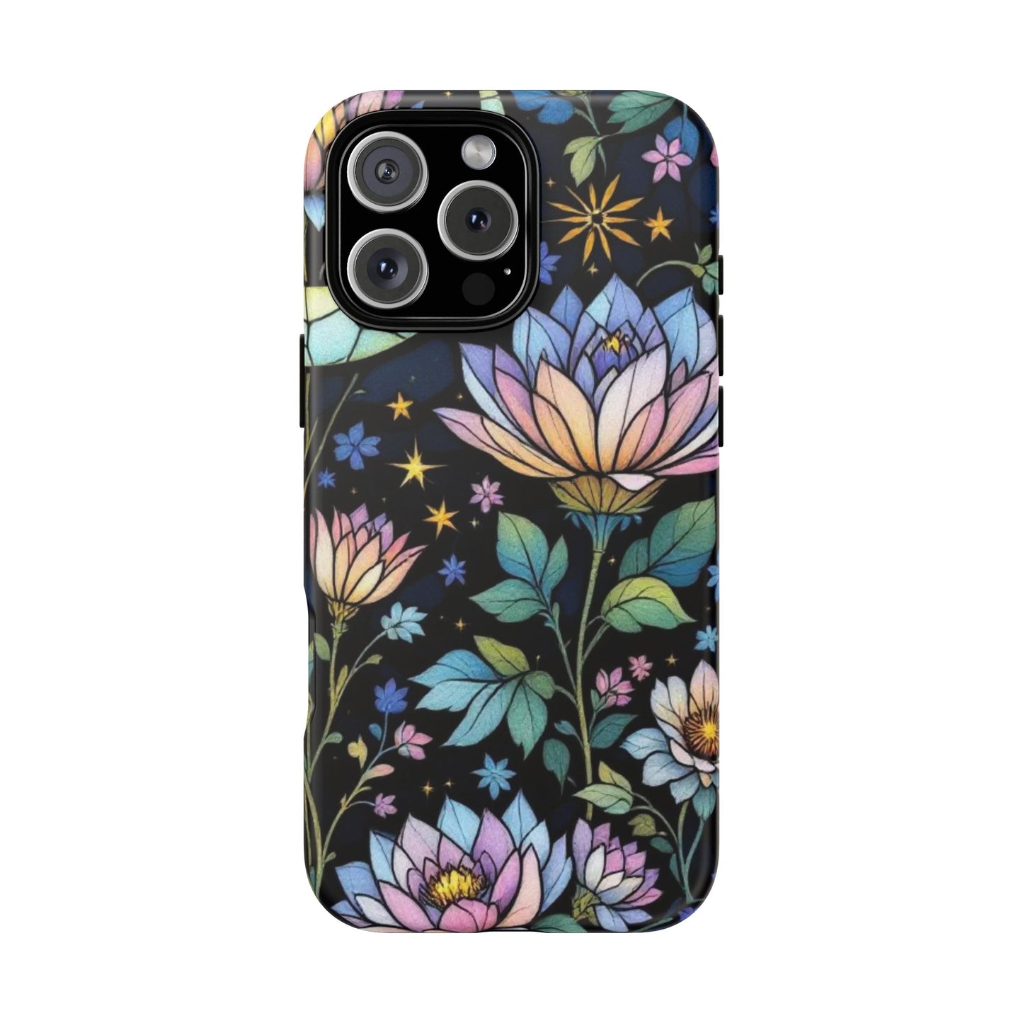 Mystic Stained Glass Lotus Dark Floral Phone Case, Artistic and Protective Magical Design Tough Cover compatible with iPhone ,Samsung Models
