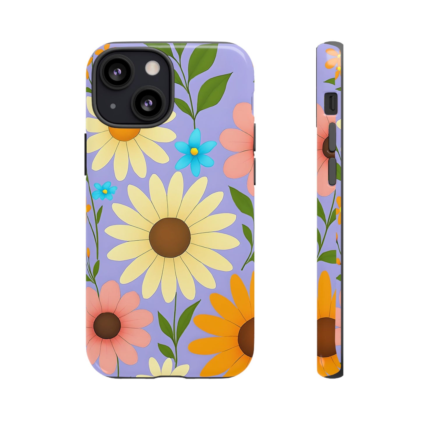 Minimal Daisy Flower Tough Phone Case - Retro Coquette Floral Print, Cute Soft Aesthetic, Compatible with iPhone, Galaxy, and Google Phones