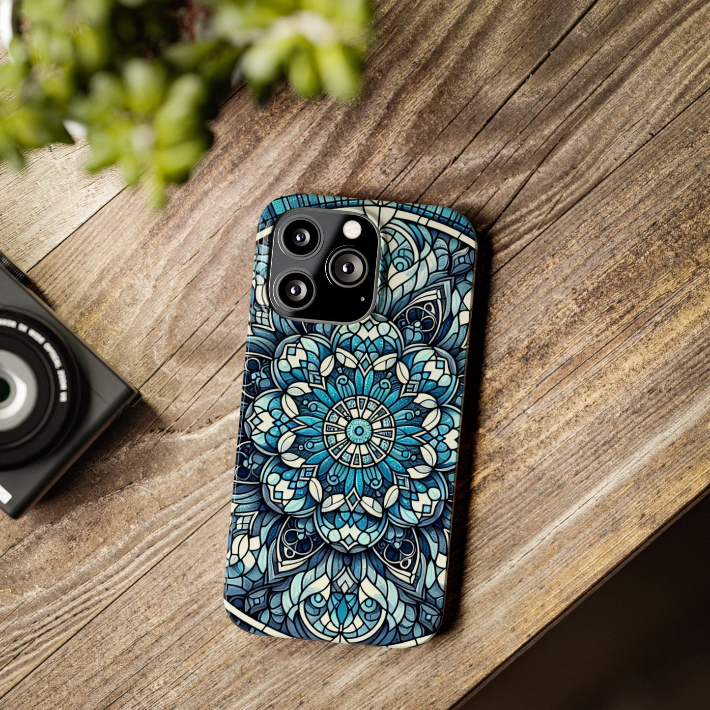 Decorative Slim Phone Case - Blue Mandala Design, Gift for Her, Phone Accessories, Boho Style, Unique Cell Phone Cover, Trendy Tech