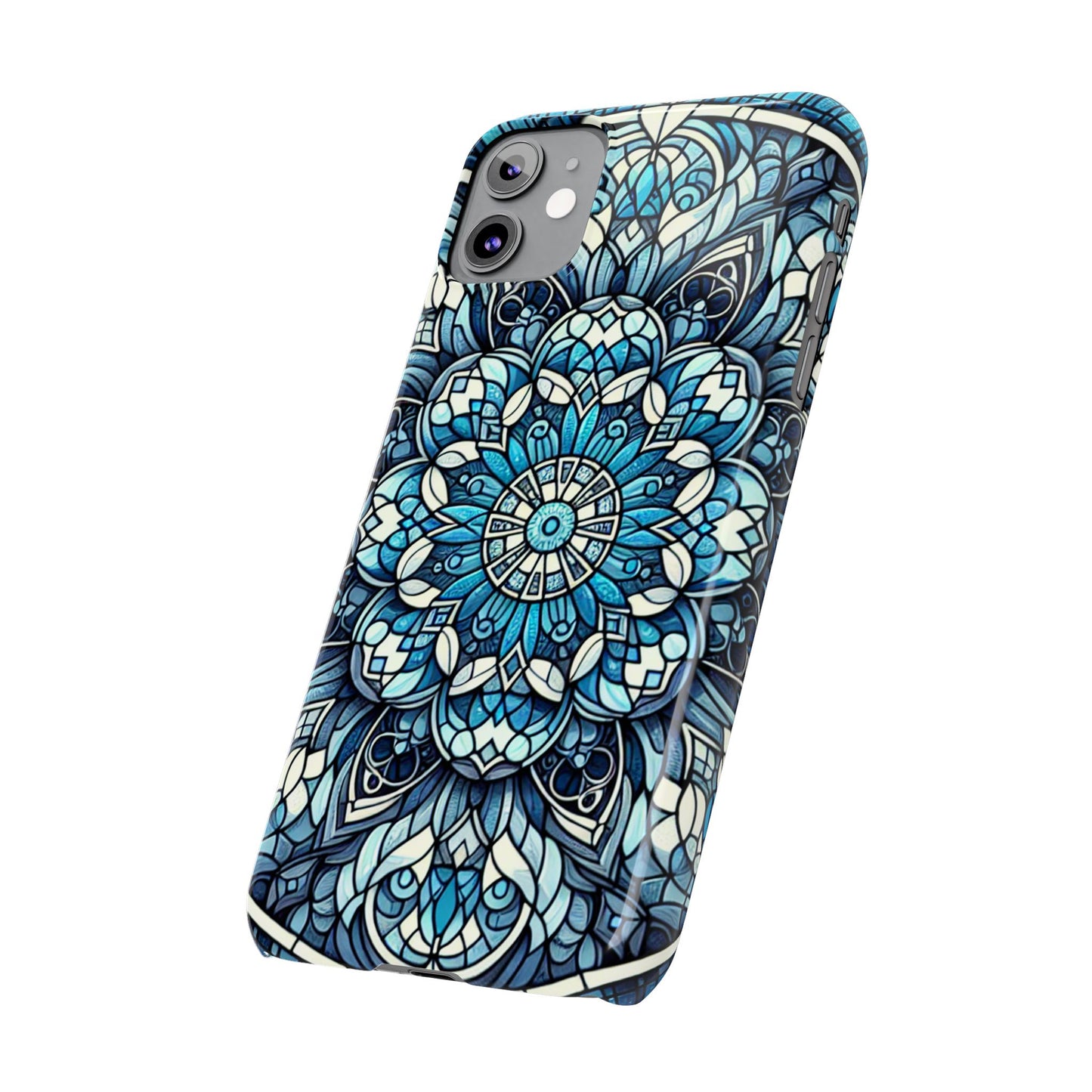 Decorative Slim Phone Case - Blue Mandala Design, Gift for Her, Phone Accessories, Boho Style, Unique Cell Phone Cover, Trendy Tech