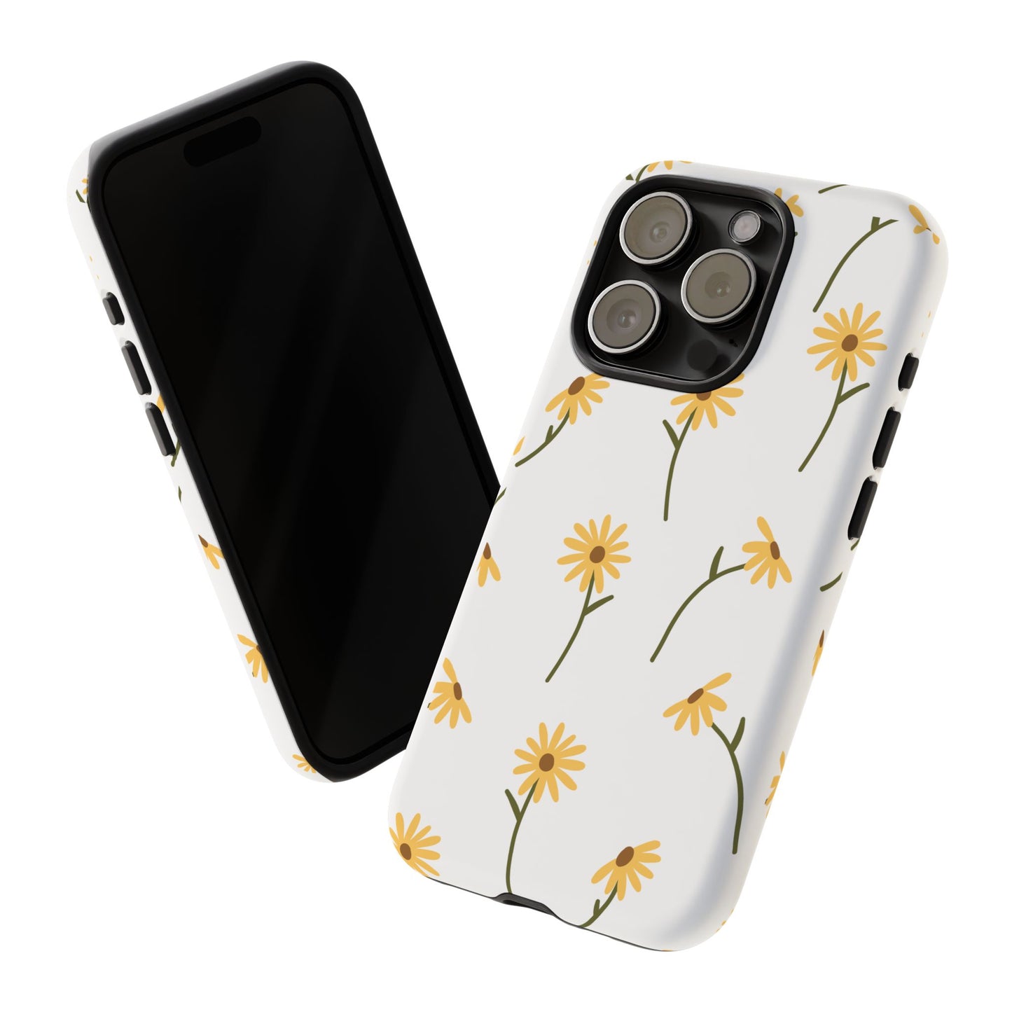 Sunflower Floral Tough Phone Case - Minimal Daisy-Inspired Print, Simple Botanical Aesthetic, Compatible with iPhone, Galaxy, and Google