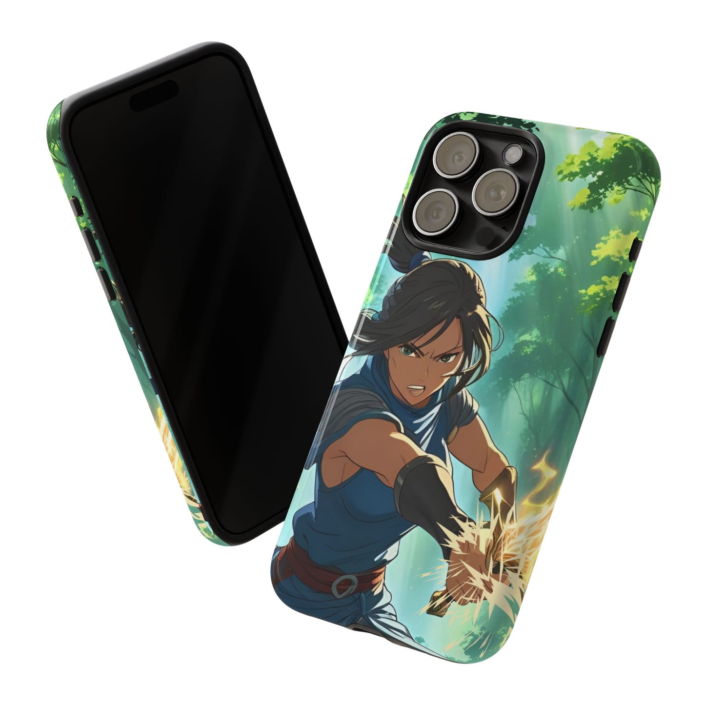 Anime Warrior Girl Tough Phone Case - Japanese Action Aesthetic, Fierce Heroine Design, Compatible with iPhone, Galaxy, and Google Phones