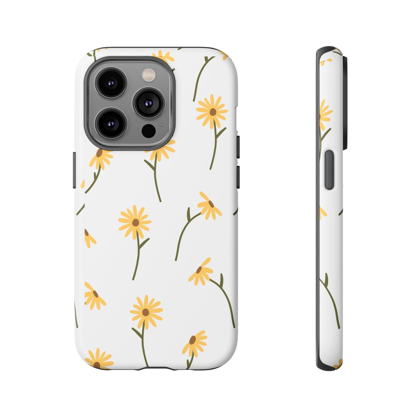 Sunflower Floral Tough Phone Case - Minimal Daisy-Inspired Print, Simple Botanical Aesthetic, Compatible with iPhone, Galaxy, and Google