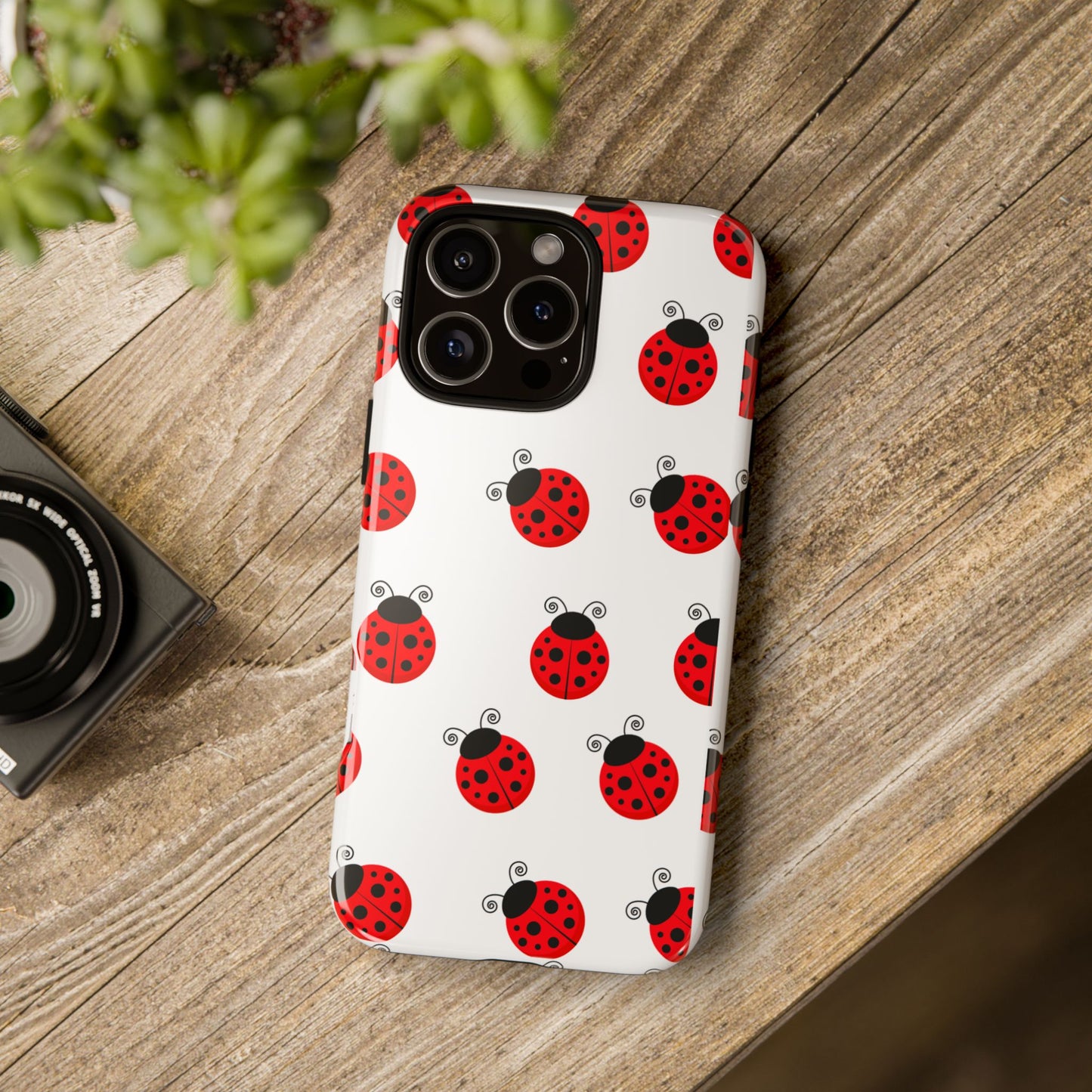 Ladybug Tough Phone Case - Cute Insect Aesthetic, Nature-Inspired Pattern Art, Compatible with iPhone, Galaxy, and Google Phones