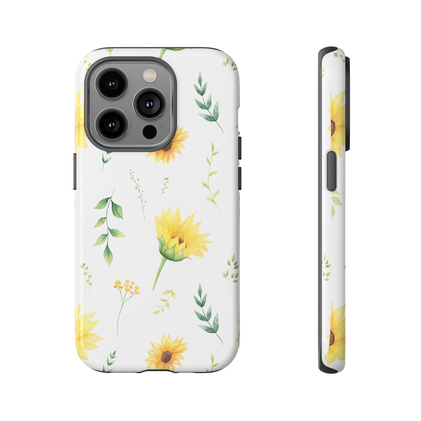 Sunflower Floral Tough Phone Case - Watercolor Botanical Print, Bright Nature Aesthetic, Compatible with iPhone, Galaxy, and Google Phones