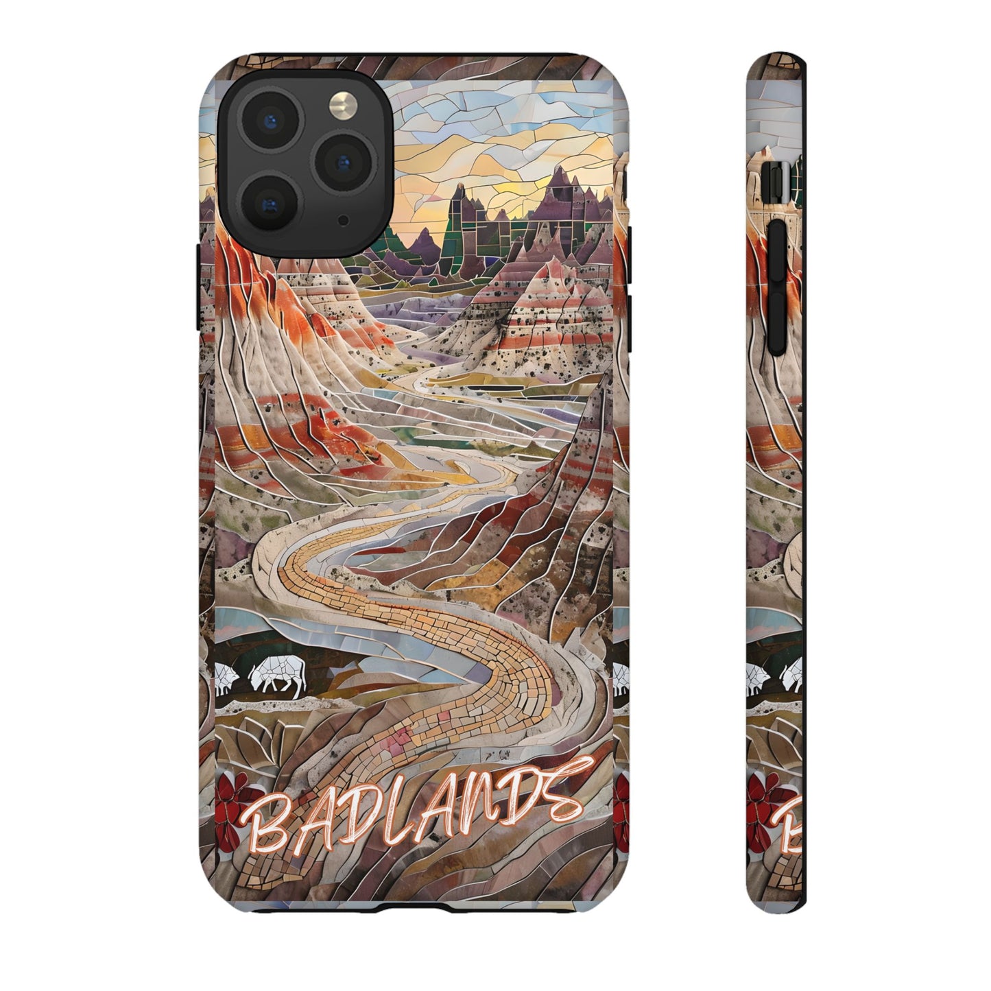Badlands Mosaic Tough Phone Case - Rugged Rock Formations, Prairie Landscape Aesthetic, Compatible with iPhone, Galaxy, and Google Phones