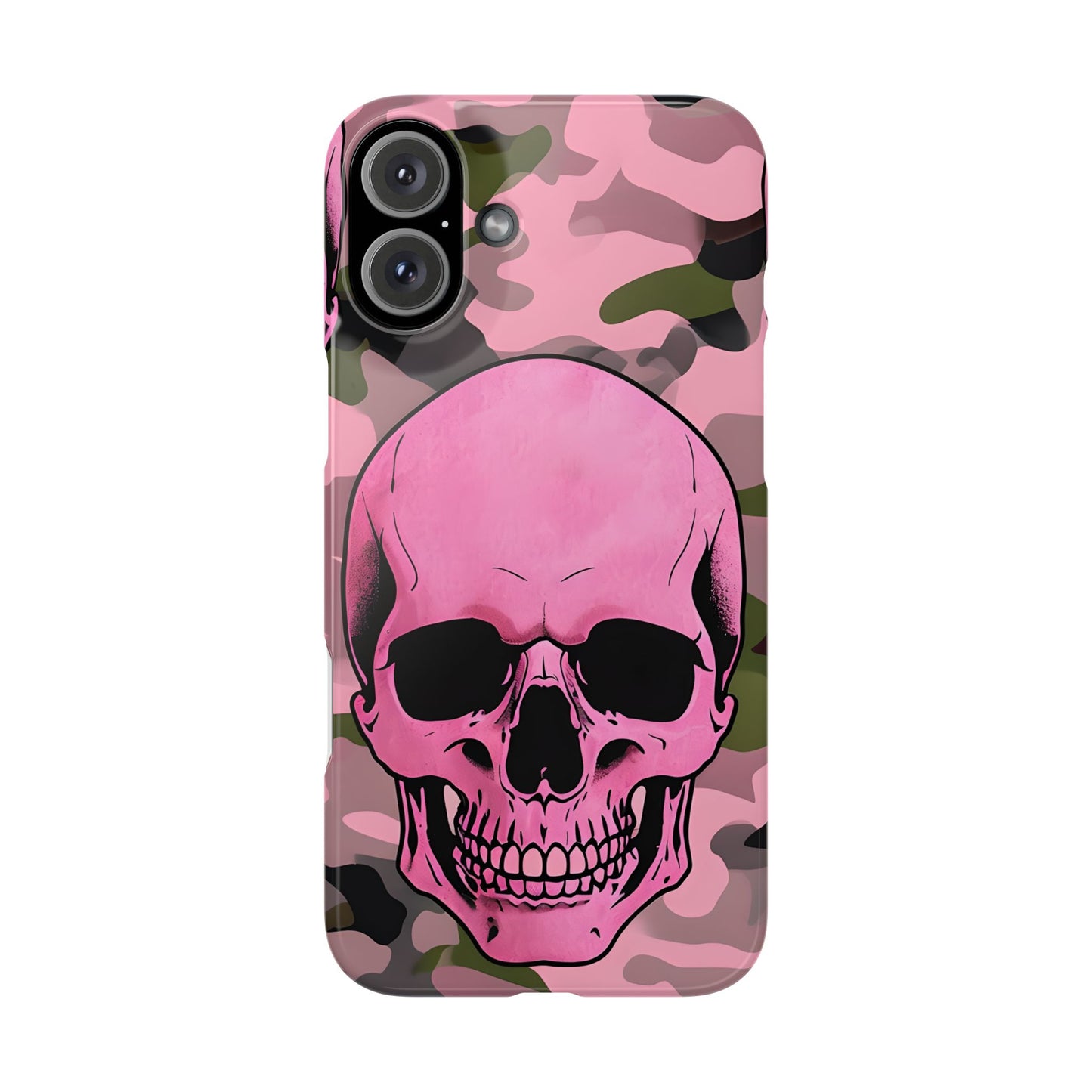 Pink Camo Skull Phone Case, Slim Case for iPhone, Edgy Phone Accessory, Unique Gift for Her, Trendy Tech Lover
