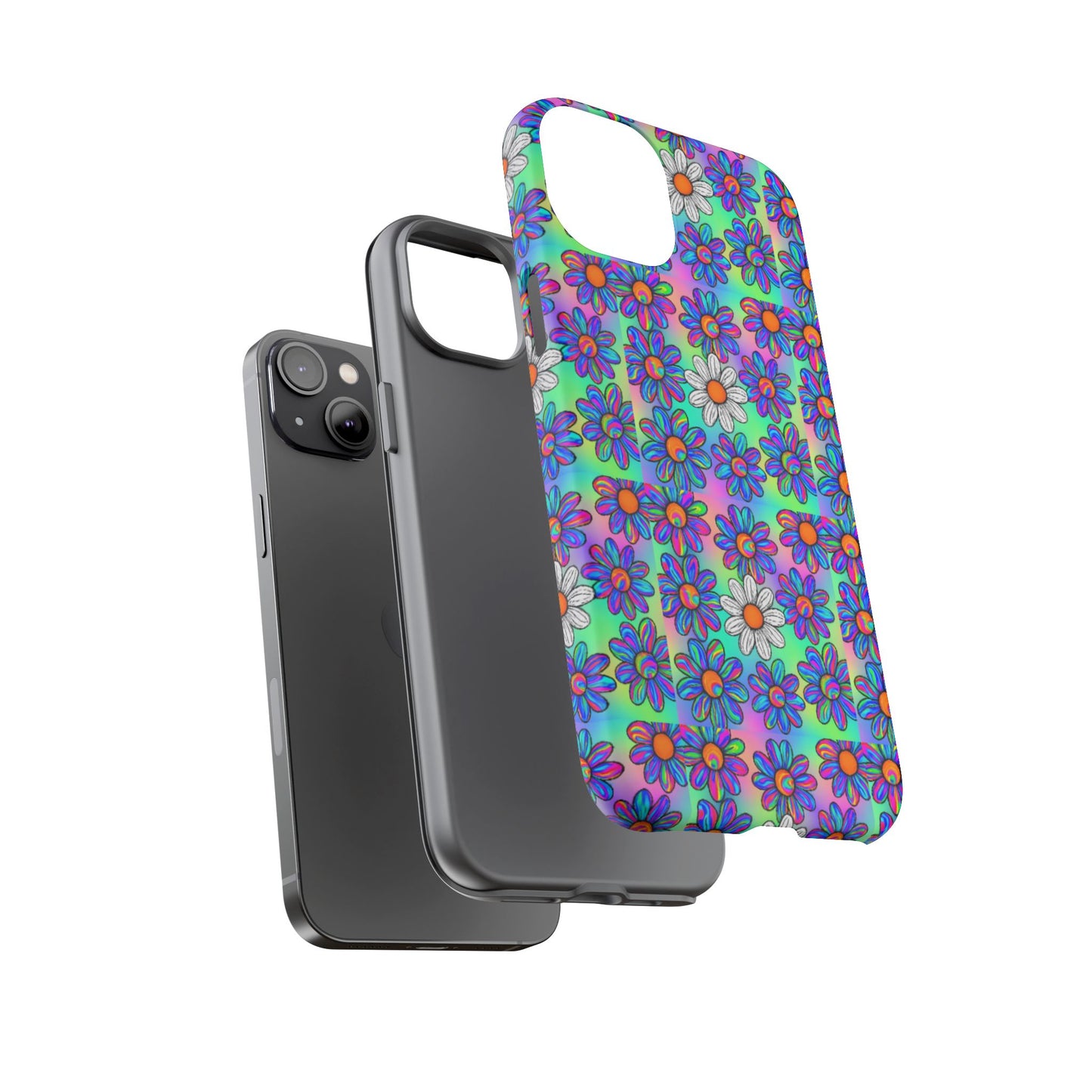 Trippy Daisy Tough Phone Case - Psychedelic Floral Aesthetic, Colorful Groovy Design, Compatible with iPhone, Galaxy, and Google Phones