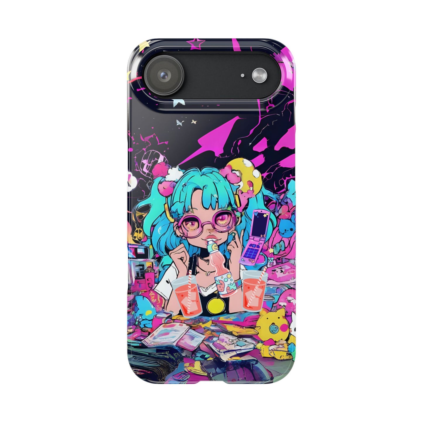 2K Anime Girl Slim Phone Case - Kawaii Vaporwave Style, Cute Maximalist Aesthetic, Cute Phone Covers, Unique Gifts for Teens