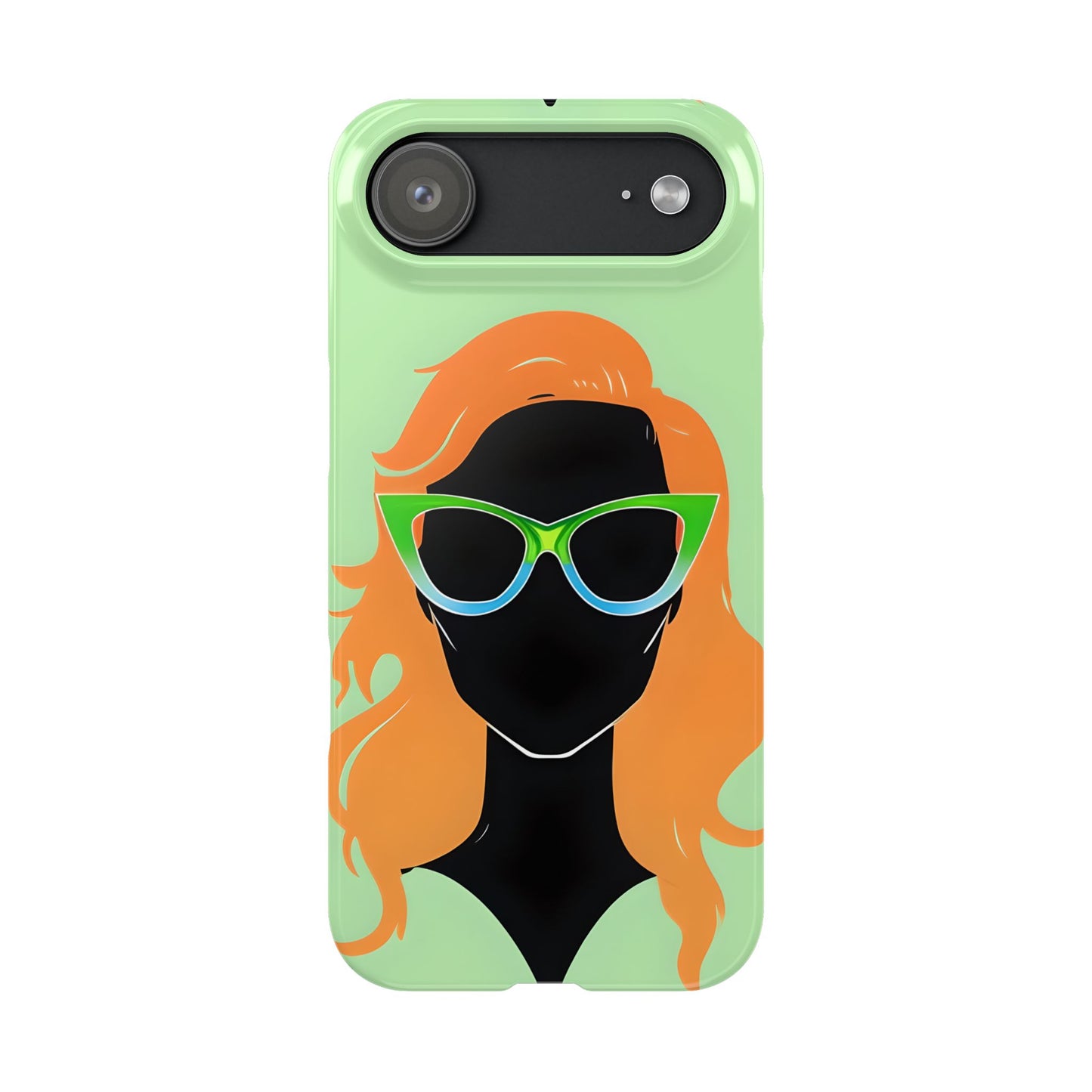 Ginger Woman Slim Phone Case, Irish Green Sunglasses Portrait, St Patricks Day Redhead Art Cover Compatible with iPhone