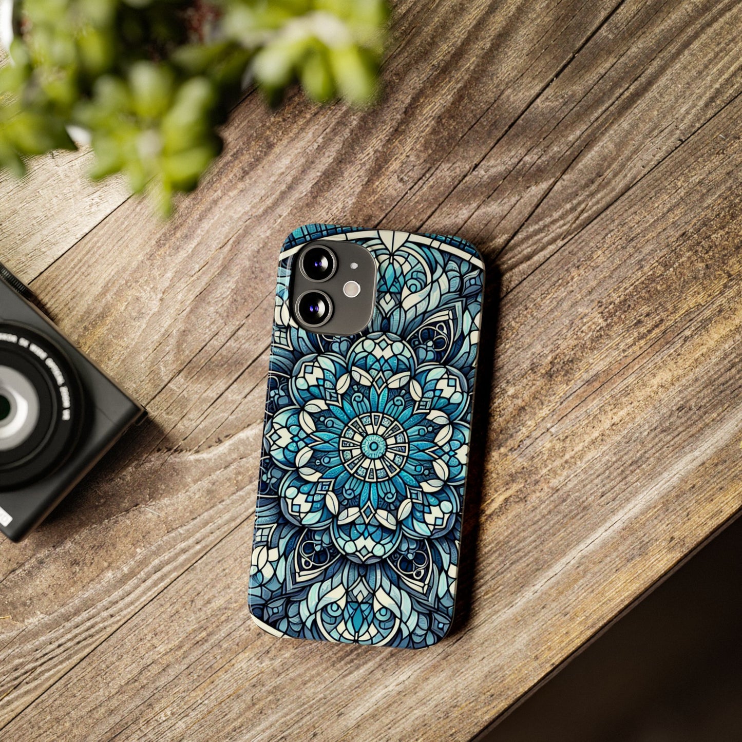Decorative Slim Phone Case - Blue Mandala Design, Gift for Her, Phone Accessories, Boho Style, Unique Cell Phone Cover, Trendy Tech