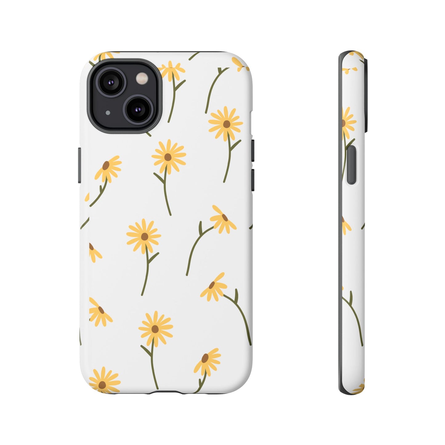 Sunflower Floral Tough Phone Case - Minimal Daisy-Inspired Print, Simple Botanical Aesthetic, Compatible with iPhone, Galaxy, and Google