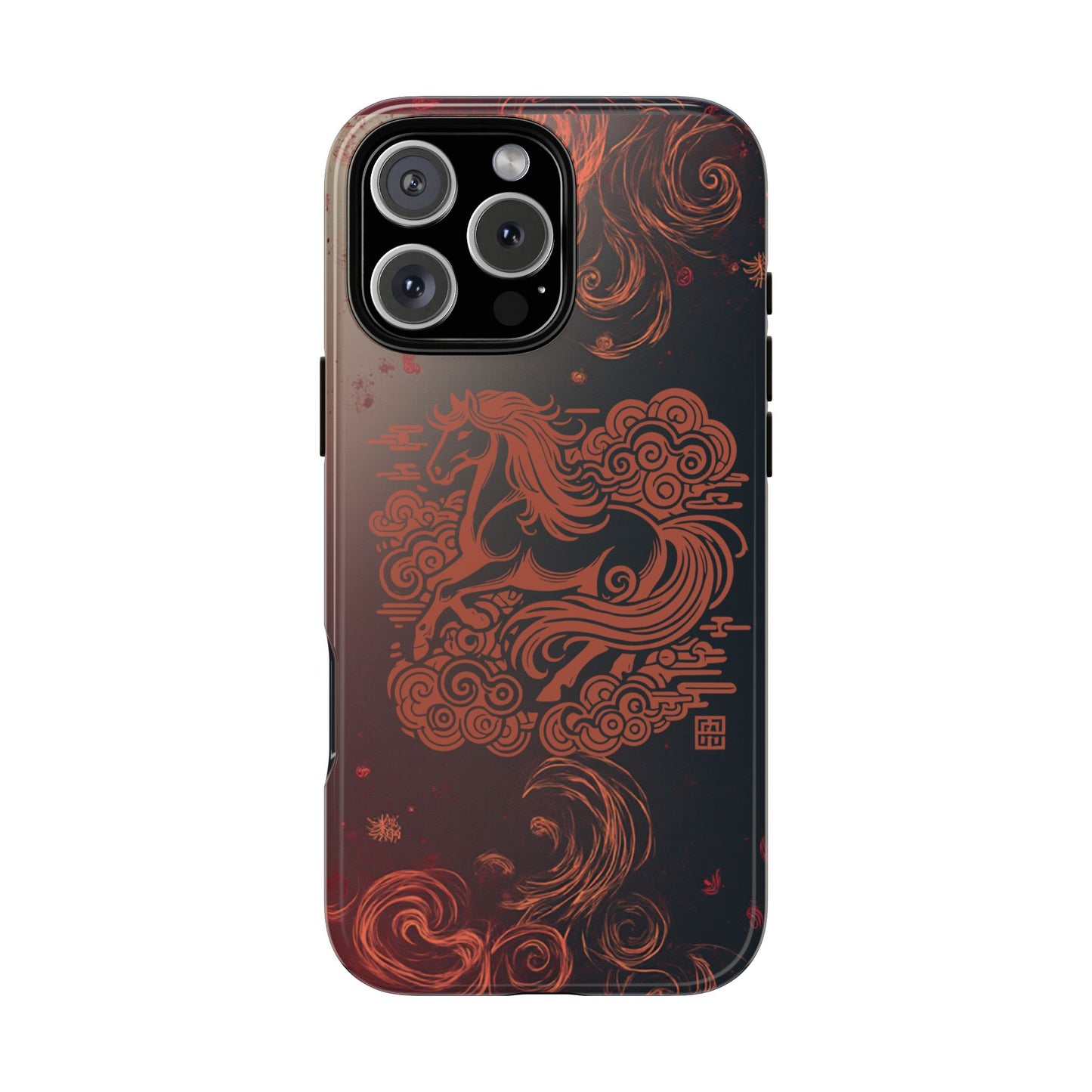 Year of the Horse Floral Art Tough Phone Case, Chinese Zodiac 2026 Design, compatible with iPhone 17 16 15 14 13 Galaxy Google