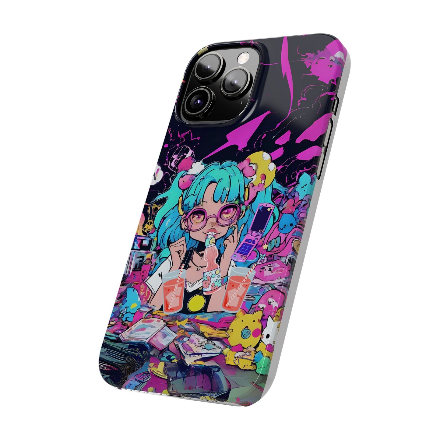 2K Anime Girl Slim Phone Case - Kawaii Vaporwave Style, Cute Maximalist Aesthetic, Cute Phone Covers, Unique Gifts for Teens