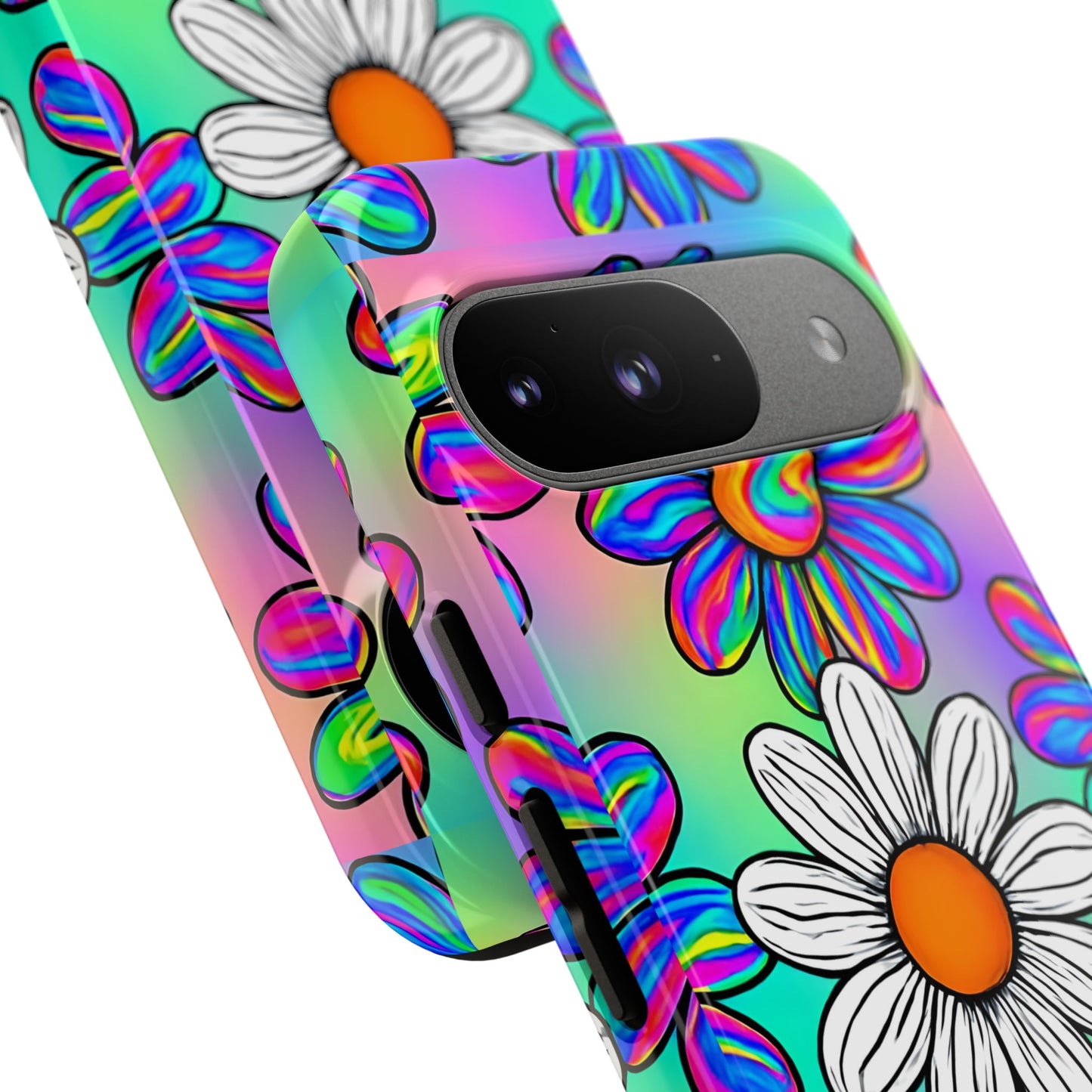 Trippy Daisy Tough Phone Case - Psychedelic Floral Design, Colorful Retro Aesthetic, Compatible with iPhone, Galaxy, and Google Phones