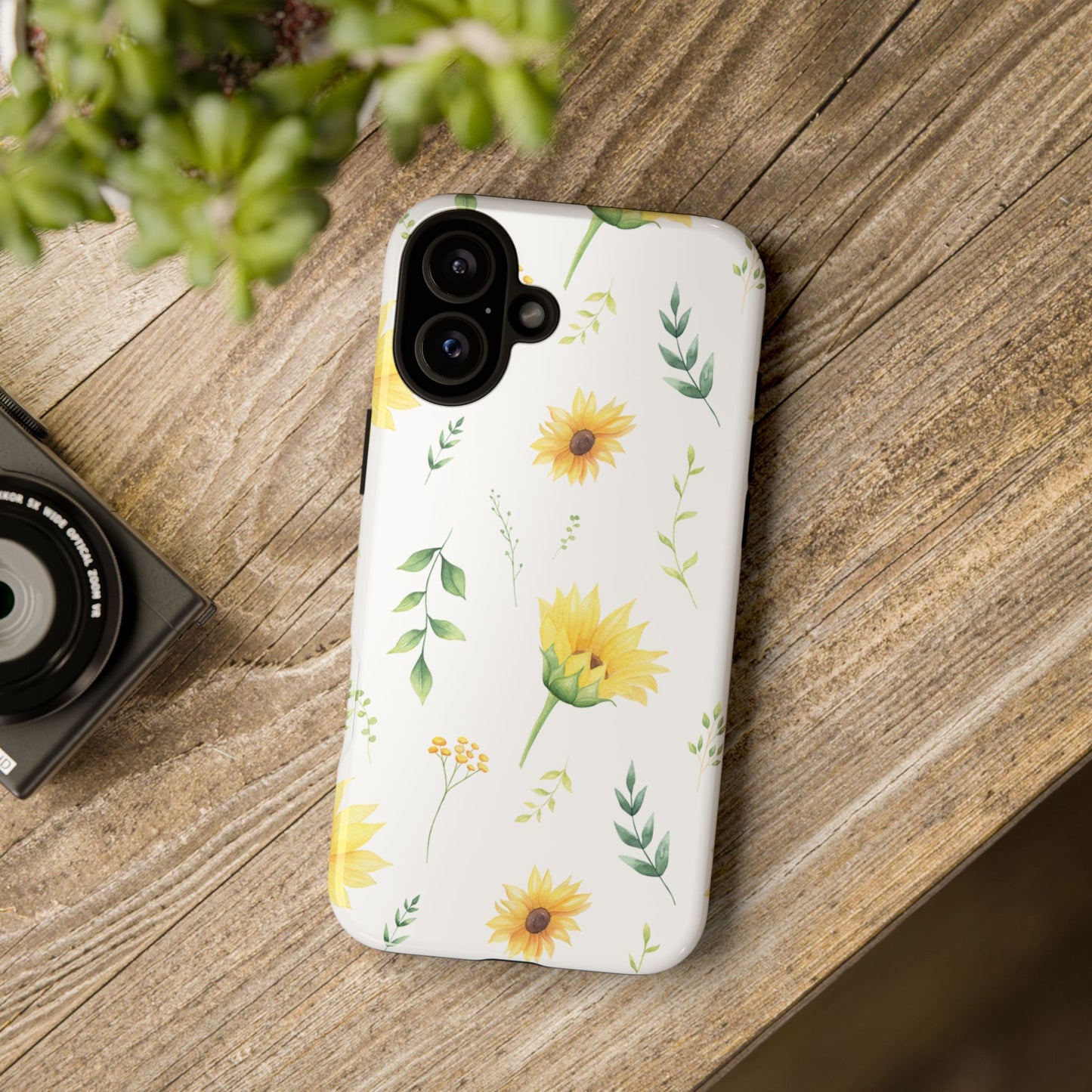 Sunflower Floral Tough Phone Case - Watercolor Botanical Print, Bright Nature Aesthetic, Compatible with iPhone, Galaxy, and Google Phones