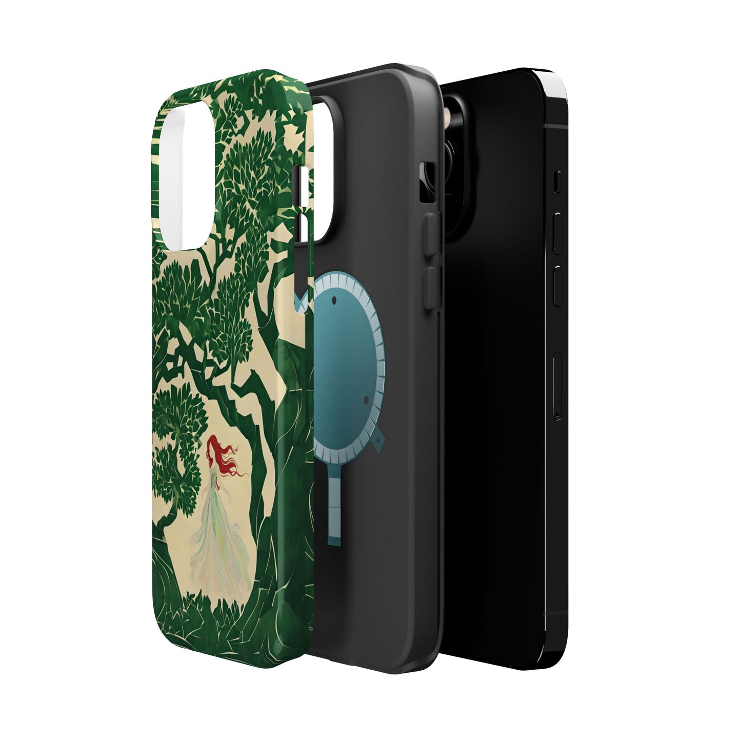Ginger Fairy Magnetic Phone Case, Enchanted Forest Redhead Art, Irish Green Fantasy Compatible with iPhone 17, 16, 15, 14, 13