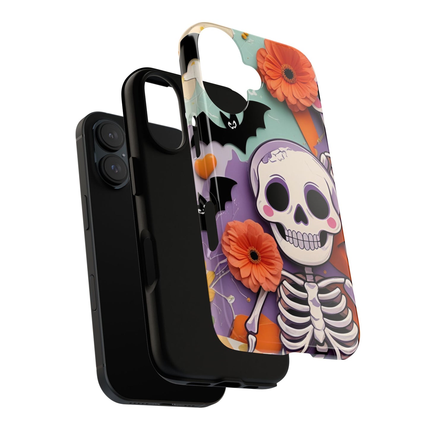 Summerween Skull Phone Case, Halloween Floral Skeleton Phone Cover, Pumpkin Goth Aesthetic Case, Spooky Fall Accessory, Floral Horror Gift