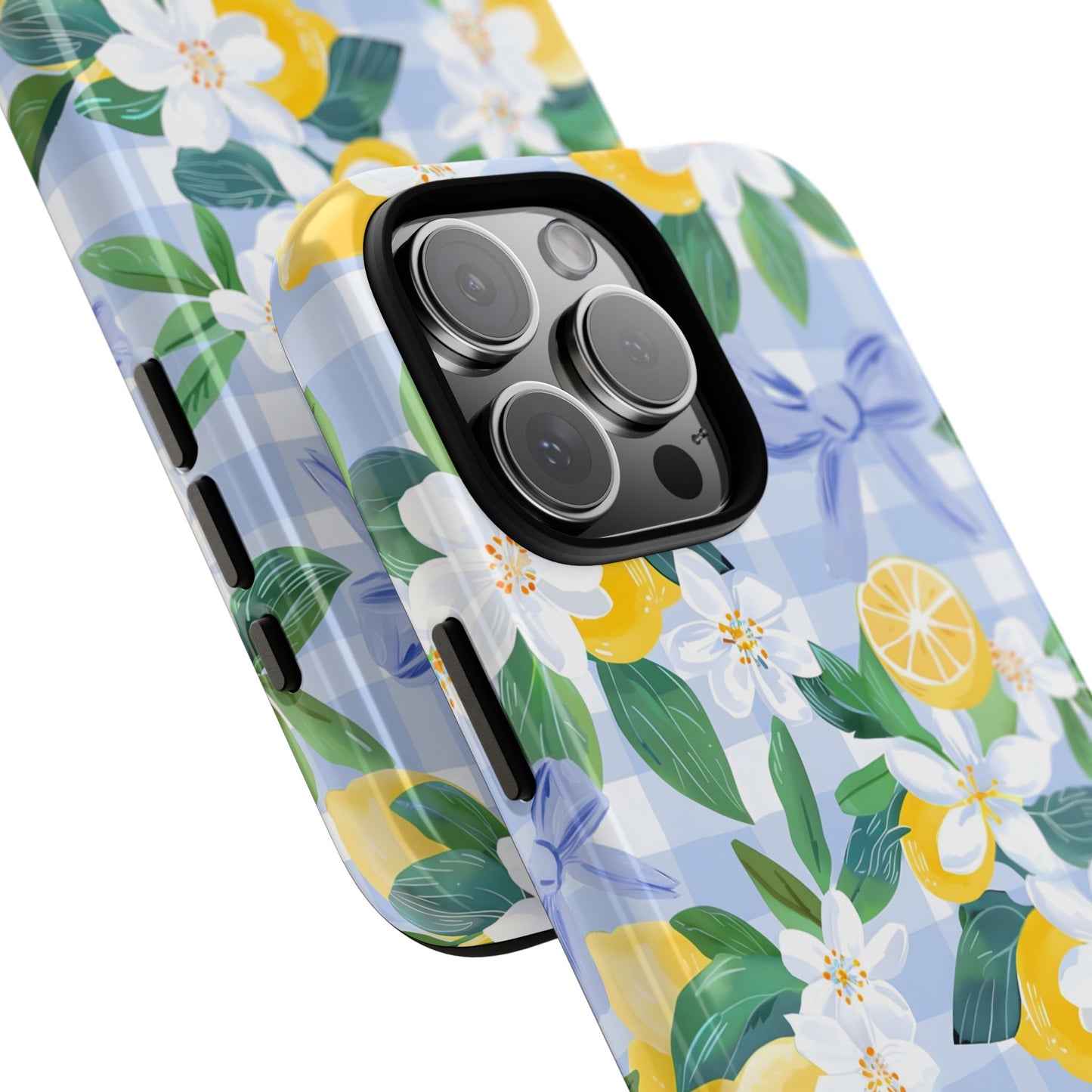 Lemon Blue Gingham Coquette Best Gift for Mom, Sister,Tough Case compatible with iPhone 16 pro max plus 15 14 13 12 11 10 9 8 X Google Pixel
