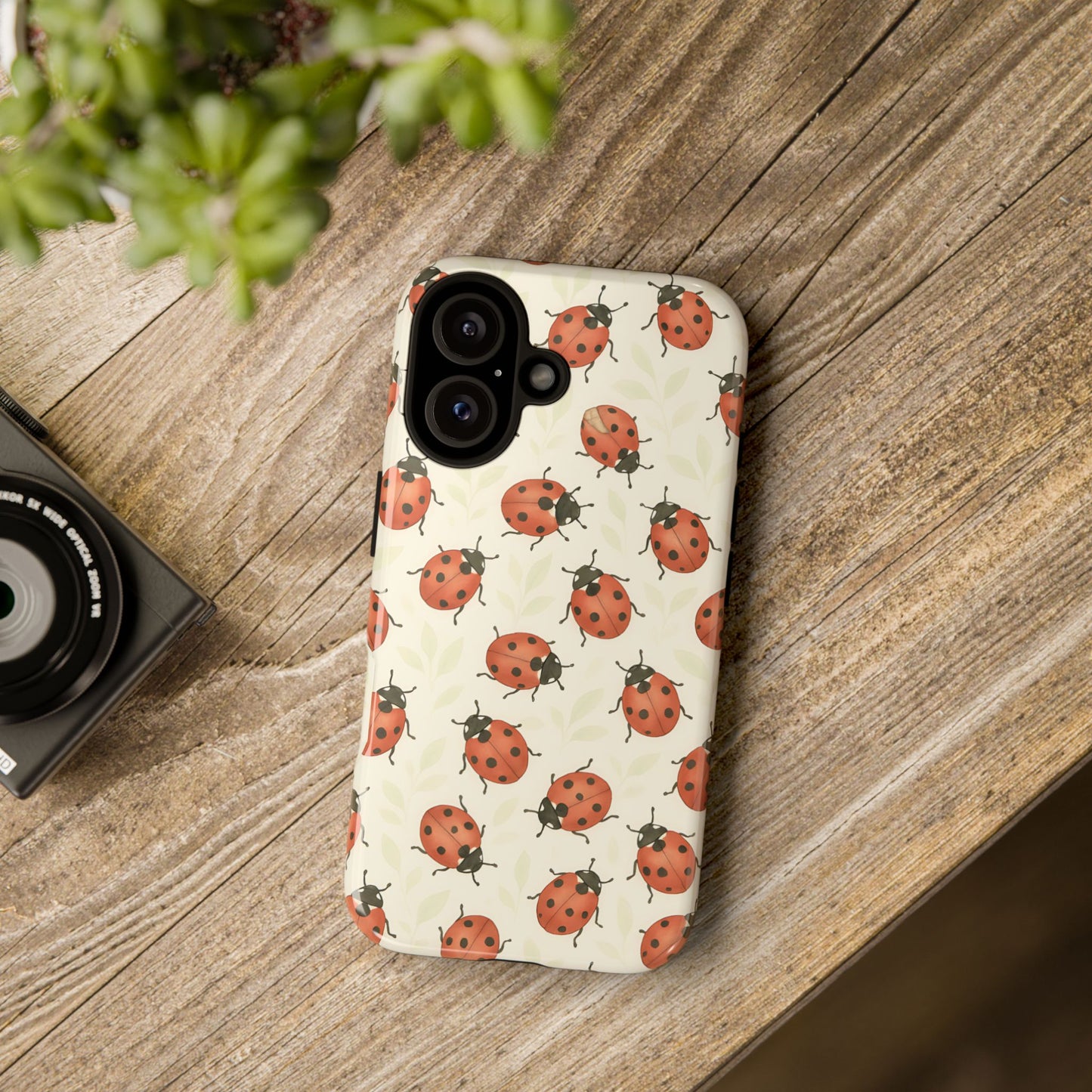 Ladybug Tough Phone Case - Cute Insect Aesthetic, Nature-Inspired Pattern Art, Compatible with iPhone, Galaxy, and Google Phones