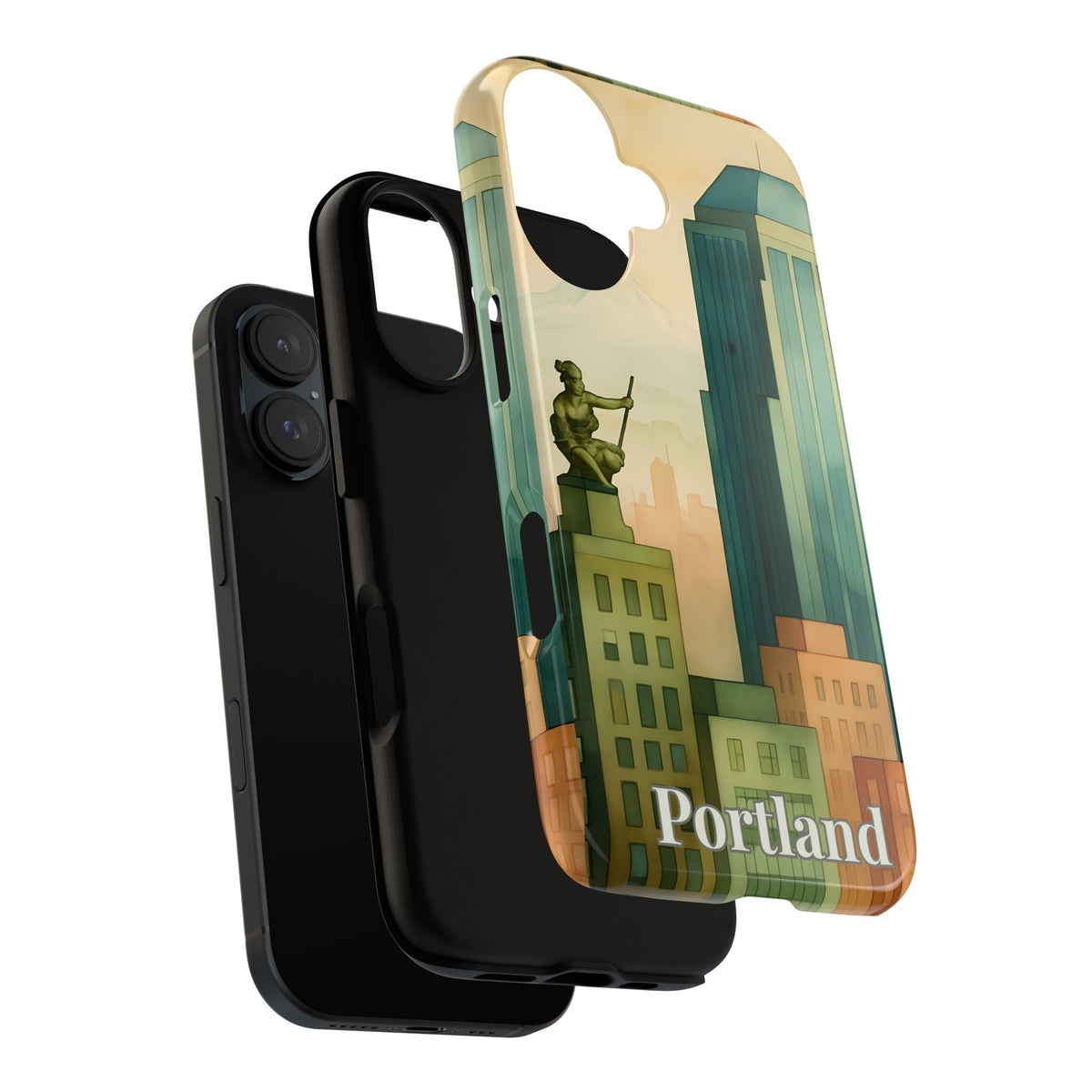 Portland Cityscape Phone Case • Urban Skyline Art Tough Case • Watercolor City Aesthetic • Gift for Travelers • Compatible with iPhone, Galaxy, Google