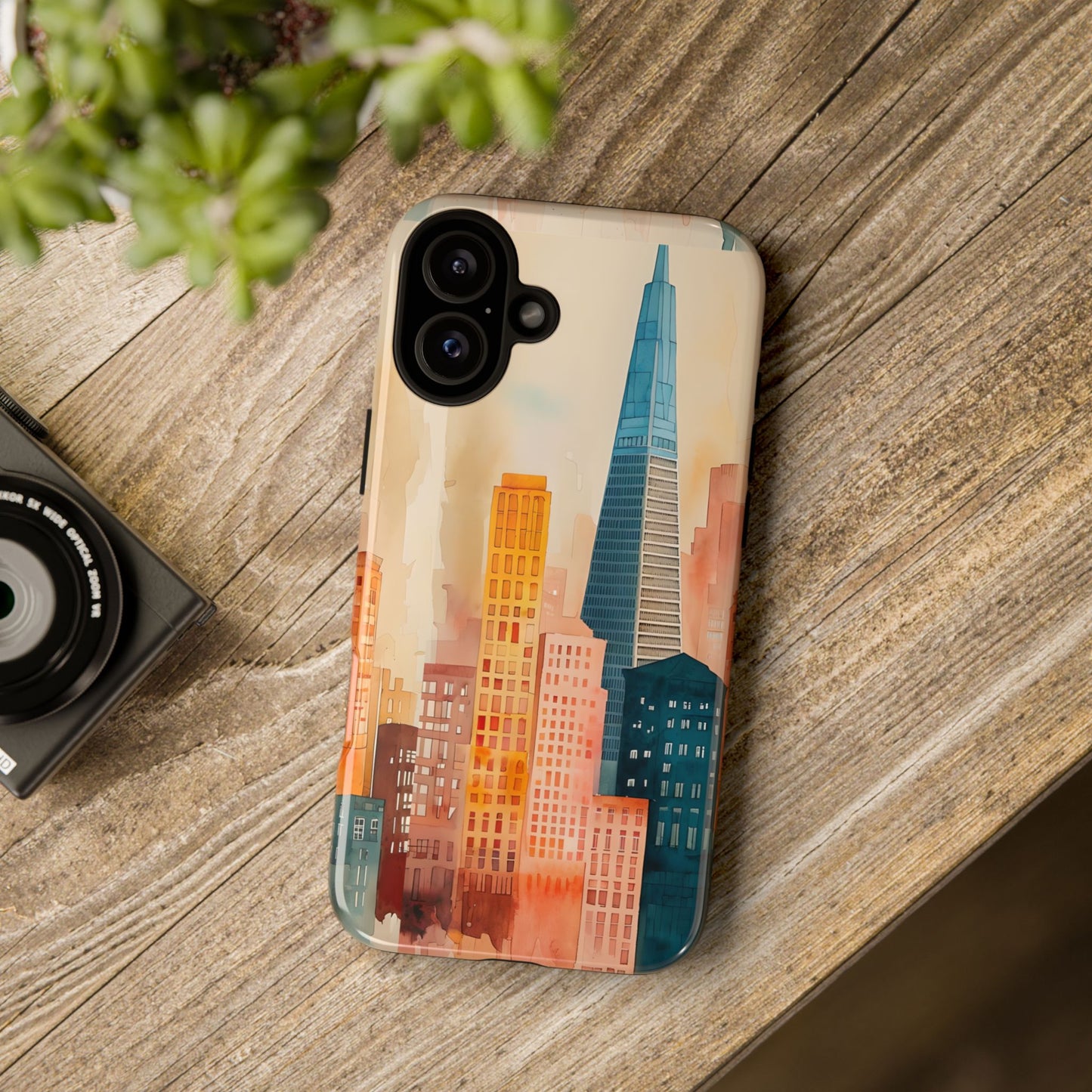San Francisco Cityscape Tough Phone Case - Tropical Skyline Aesthetic, Sunset Beach Urban Art, Compatible with iPhone, Galaxy, and Google