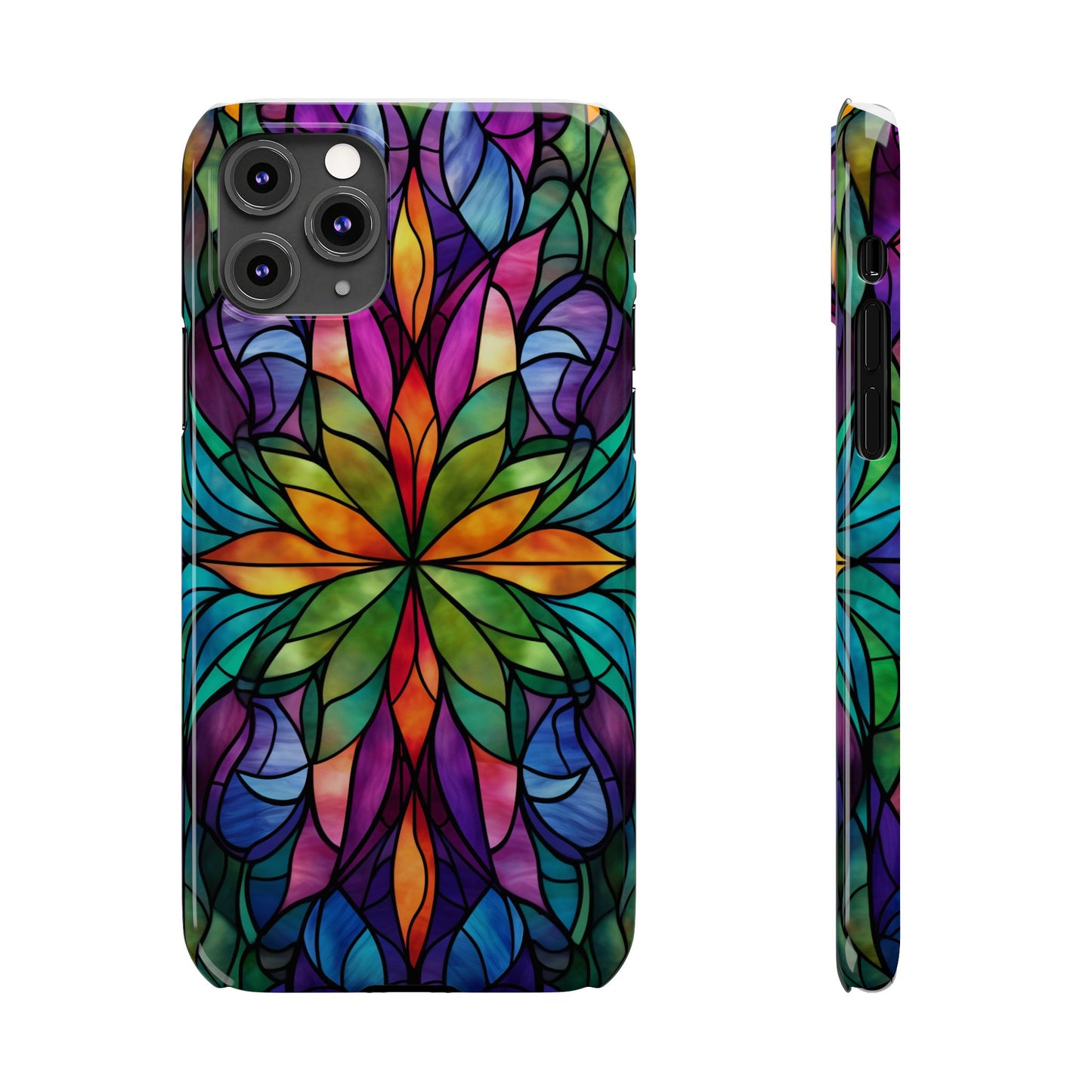 Vibrant Floral Slim Phone Cases, Colorful Cell Phone Cover, Stained Glass Design, Unique Gift for Her, Artistic Accessories, Phone Case