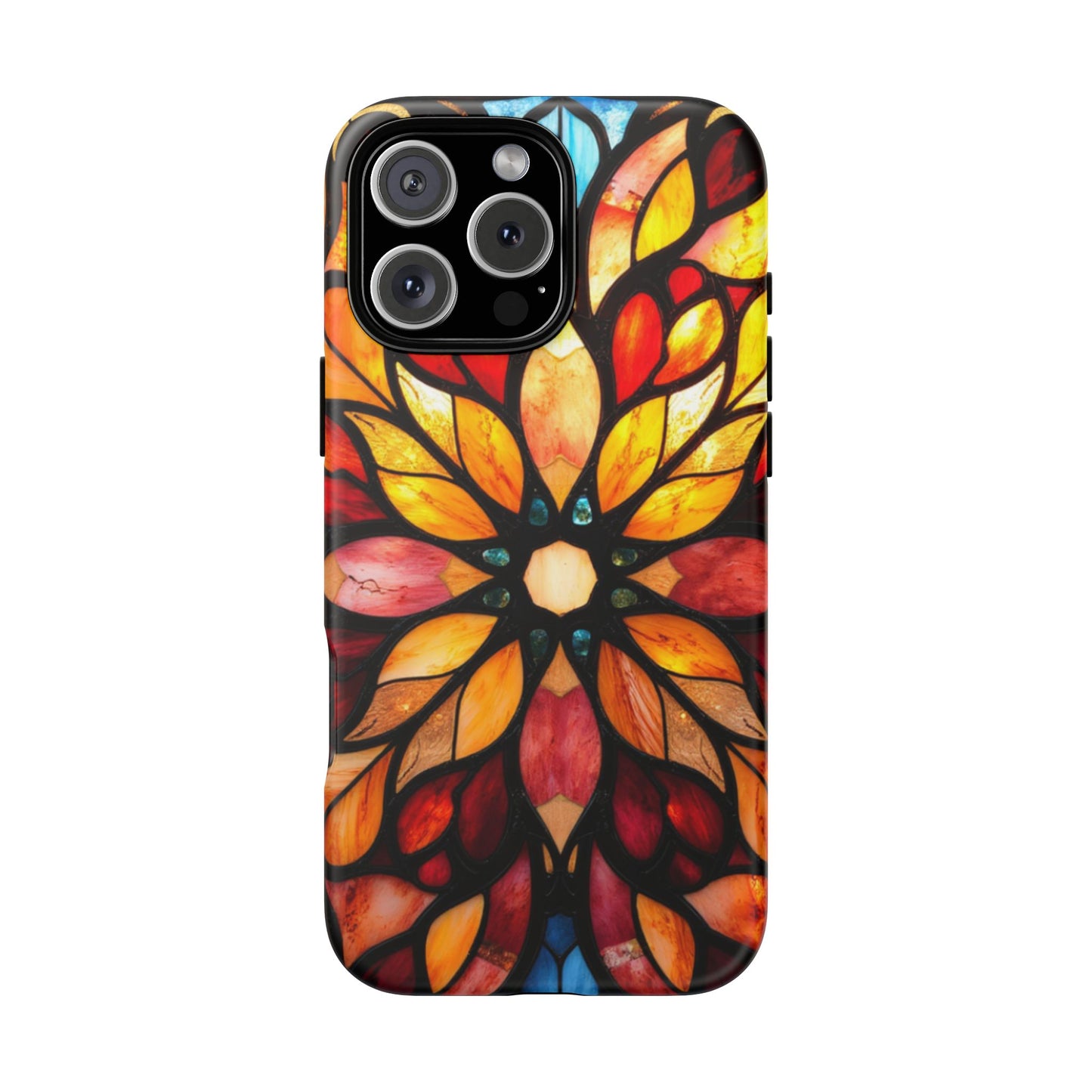 Stained Glass Mandala Phone Case Boho Floral Design compatible with iPhone 16 Pro Max Plus 15 14 13 12 11 X Samsung, Pixel- Protective Cover