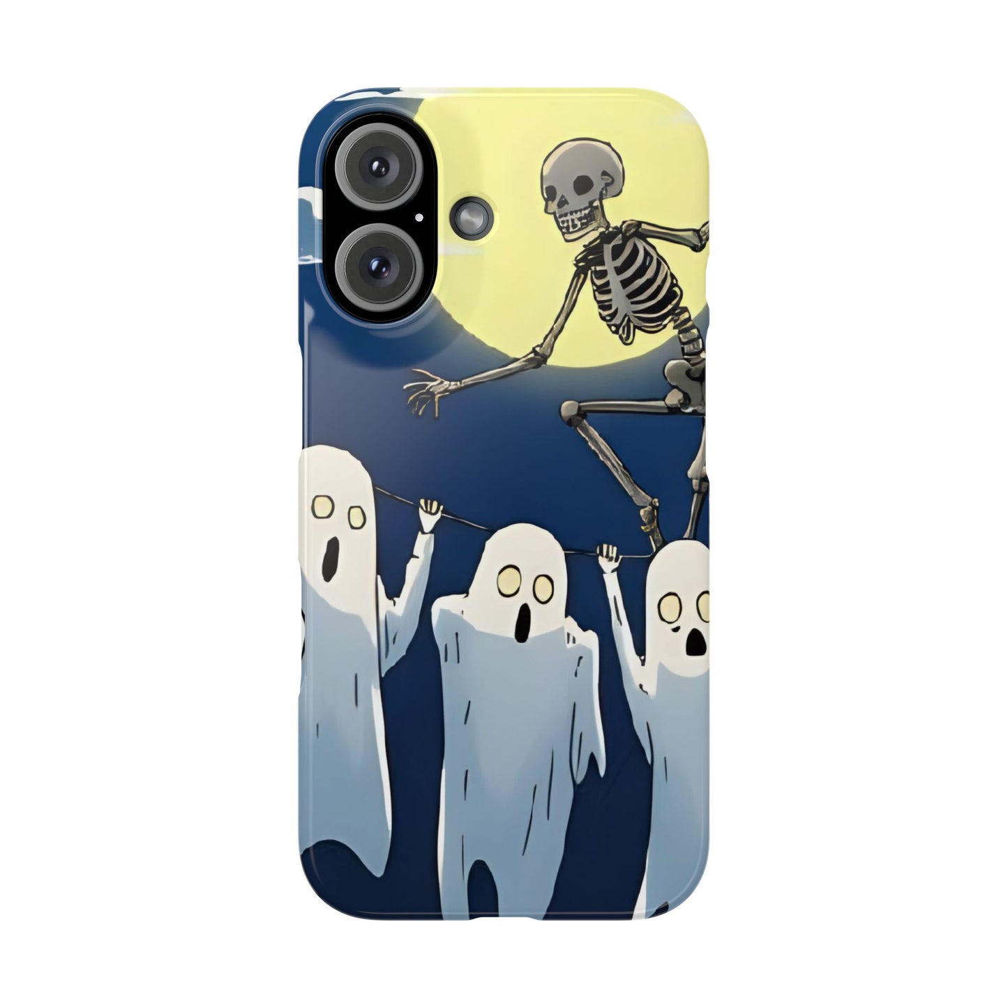 Jumping Skeleton Slim Phone Case - Halloween Aesthetic, Creepy Cute Ghost Cartoon Style, Compatible with iPhone, Galaxy, and Google Phones