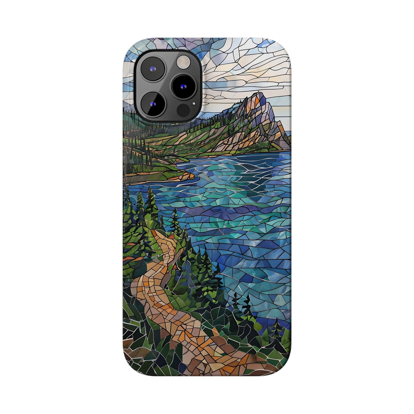 Isle Royale Mosaic Slim Phone Case, Remote Island Wilderness Art, Great Lakes Nature Aesthetic, Eco-Friendly Phone Accessory