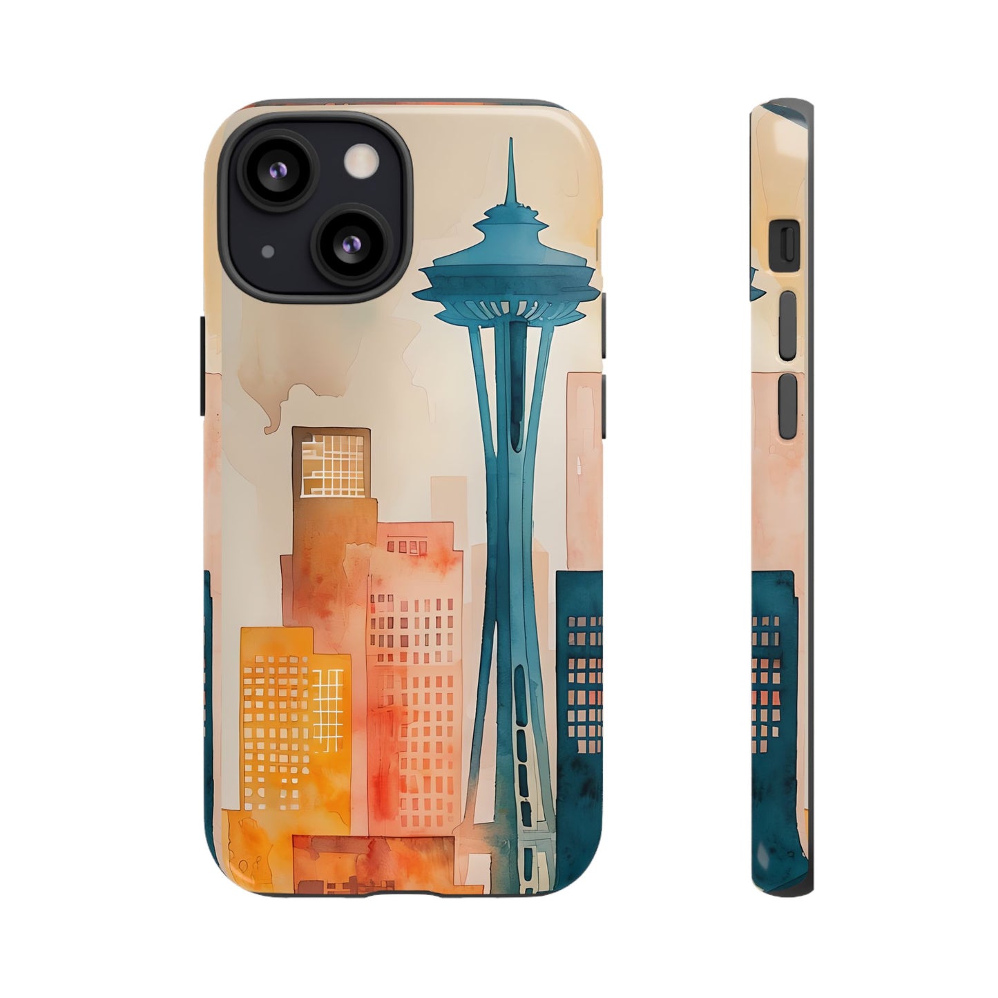 Seattle Cityscape Phone Case - Urban Skyline Art Tough Case, Watercolor City Aesthetic, Compatible with iPhone, Galaxy, Google Phones