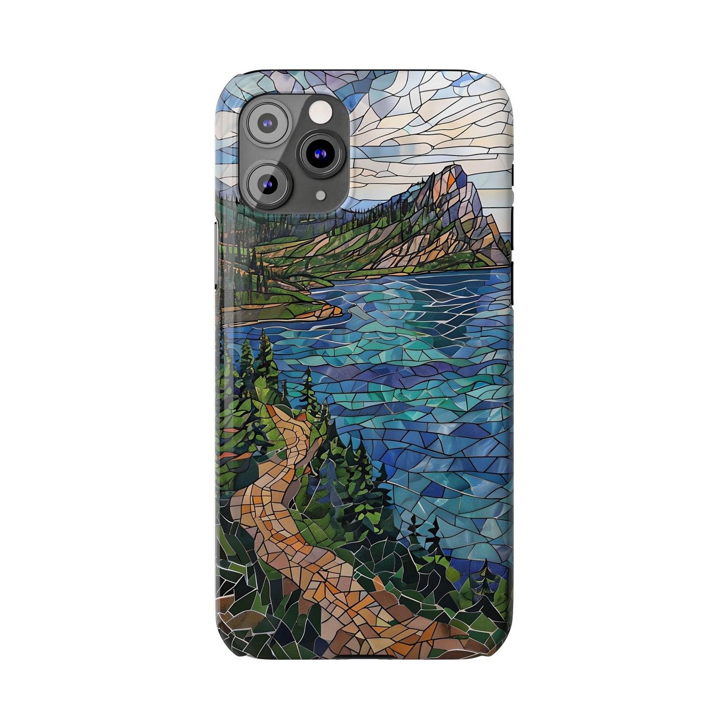 Isle Royale Mosaic Slim Phone Case, Remote Island Wilderness Art, Great Lakes Nature Aesthetic, Eco-Friendly Phone Accessory