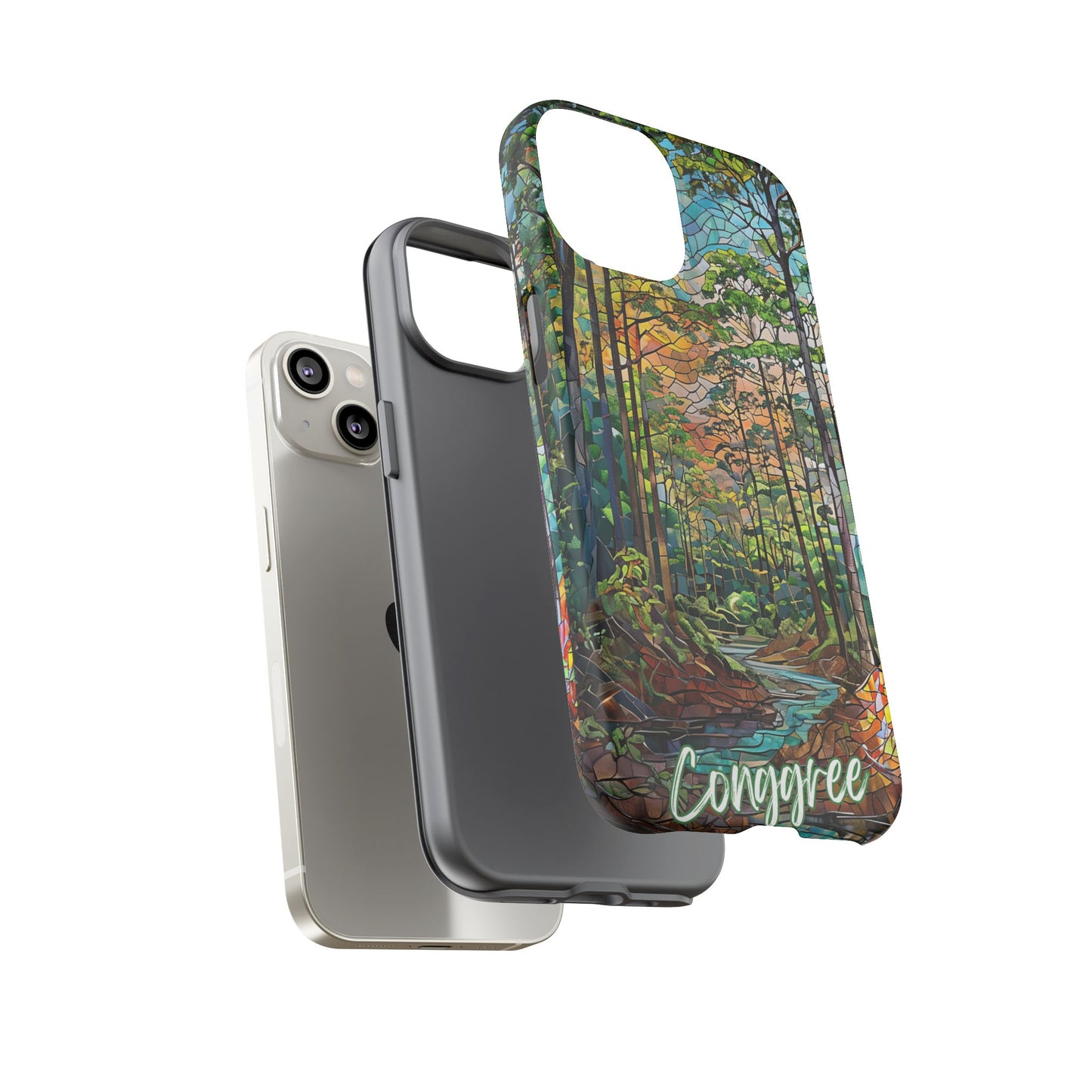 Congaree Mosaic Tough Phone Case - Lush Swamp Forest Art, Southeast Nature Aesthetic, Compatible with iPhone, Galaxy, and Google Phones