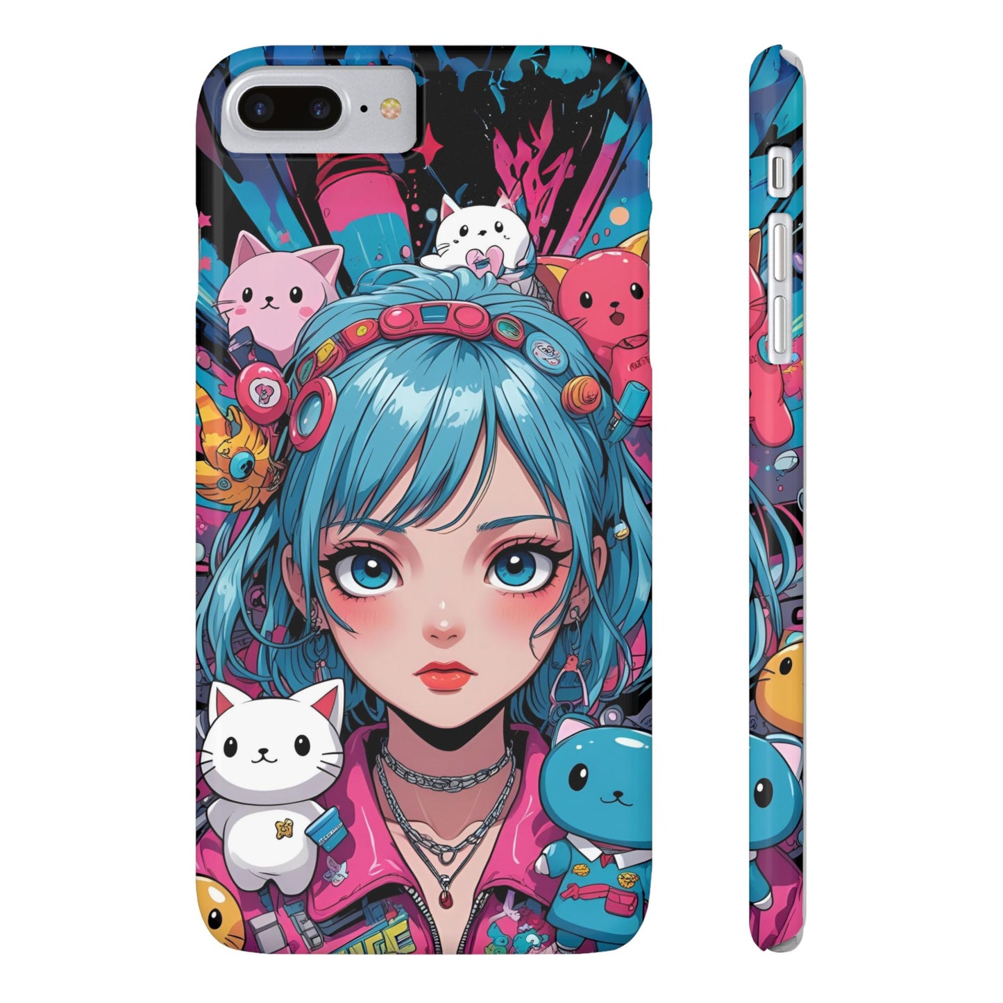 Y2K Anime Girl Slim Phone Case - Cute Maximalist Aesthetic, Kawaii Vaporwave Style, Pop Culture Lovers and Special Occasions