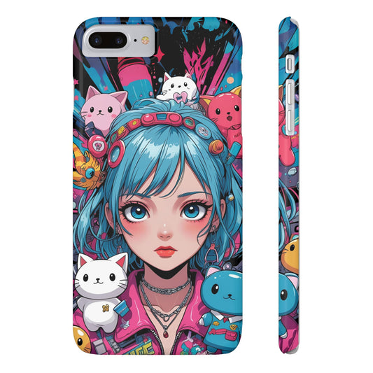 Y2K Anime Girl Slim Phone Case - Cute Maximalist Aesthetic, Kawaii Vaporwave Style, Pop Culture Lovers and Special Occasions