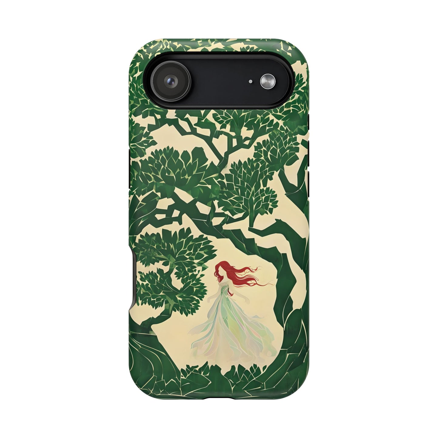 Ginger Fairy Magnetic Phone Case, Enchanted Forest Redhead Art, Irish Green Fantasy Compatible with iPhone 17, 16, 15, 14, 13