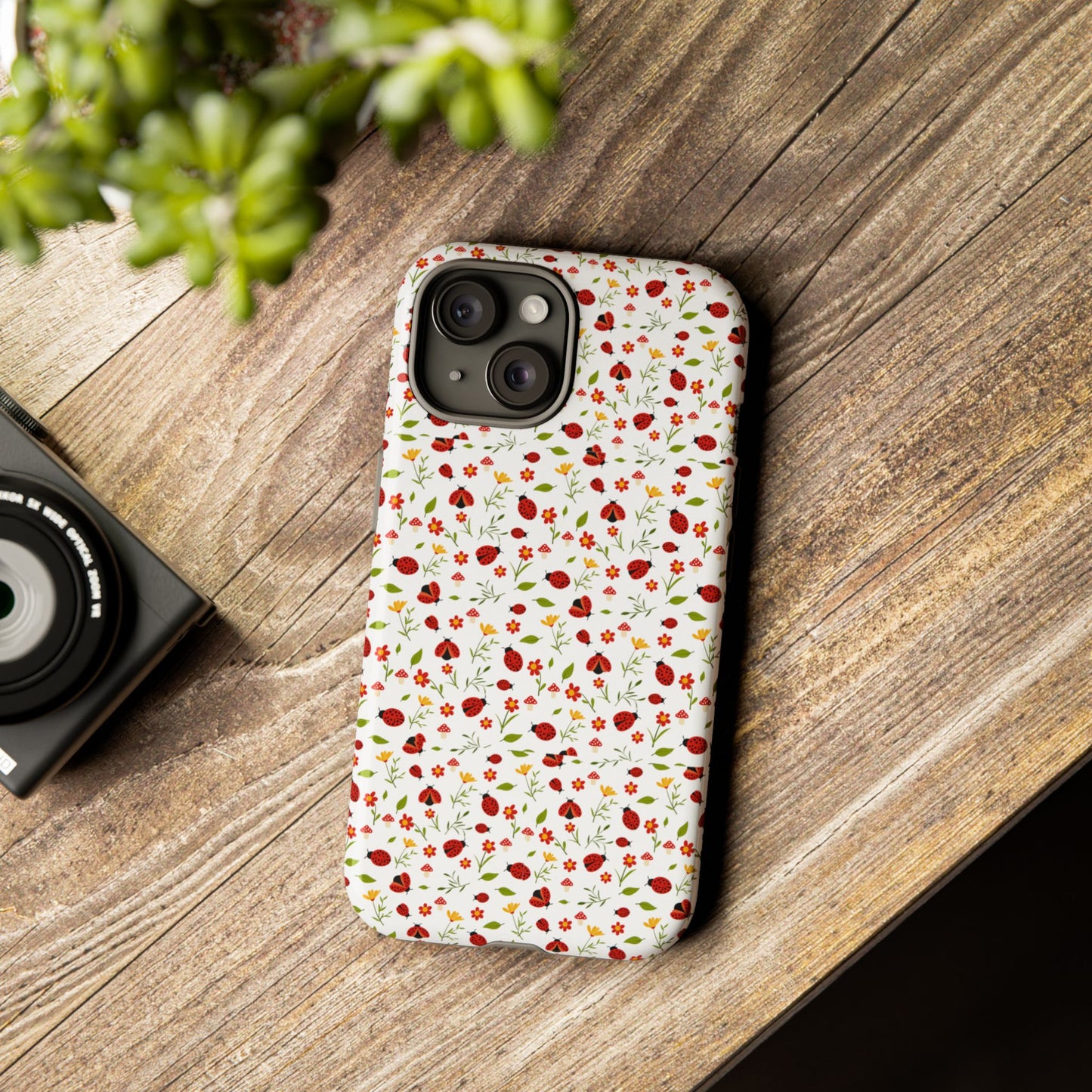 Ladybug Tough Phone Case - Cute Insect Aesthetic, Nature-Inspired Pattern Art, Compatible with iPhone, Galaxy, and Google Phones